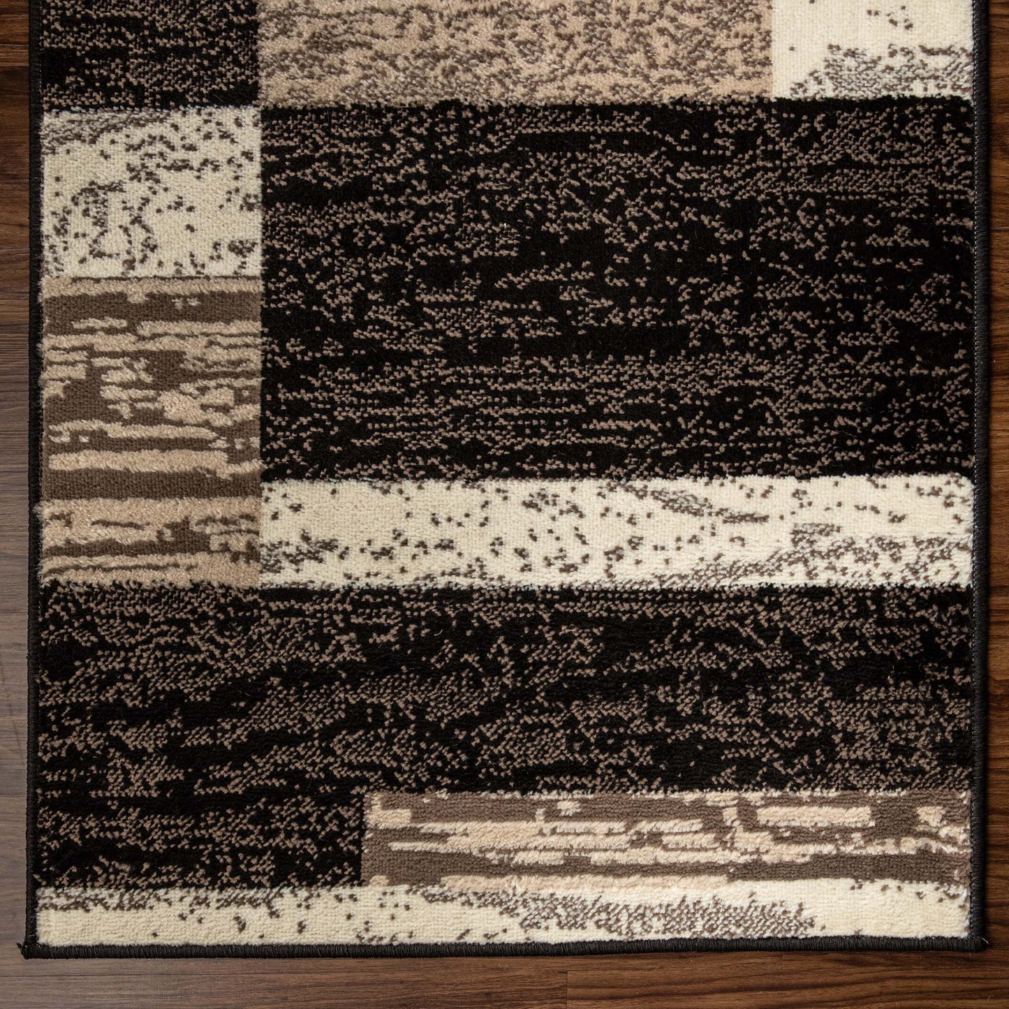 Rockwood Modern Geometric Patchwork Indoor Area Rug or Runner - Chocolate