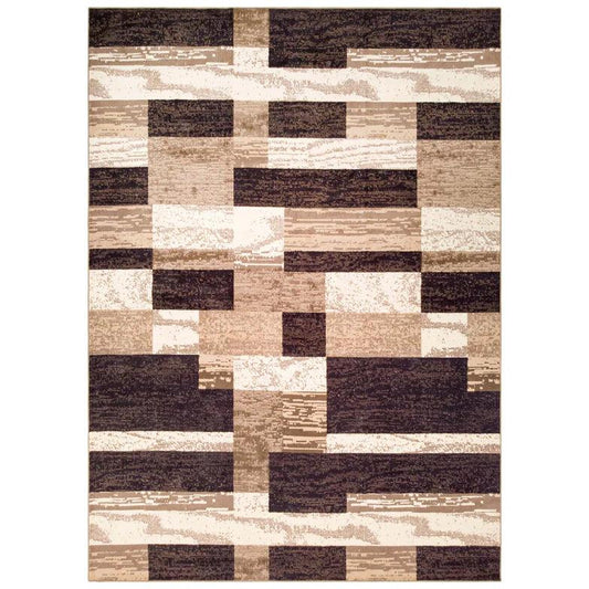 Superior Rockwood Contemporary Patchwork Non-Slip Indoor Washable Area Rug - Chocolate