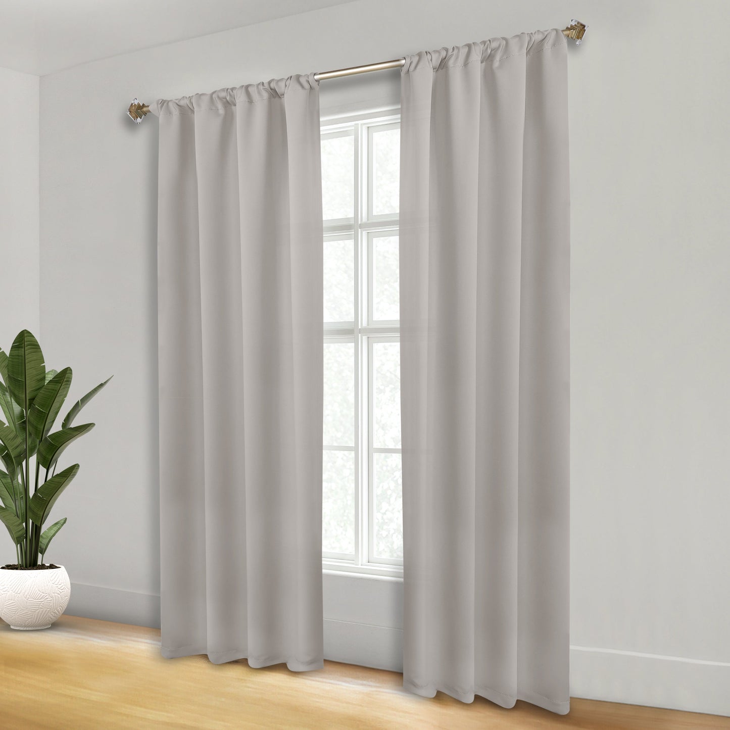 Solid Room Darkening Rod Pocket Blackout Curtain Panels, Set of 2 - Chrome