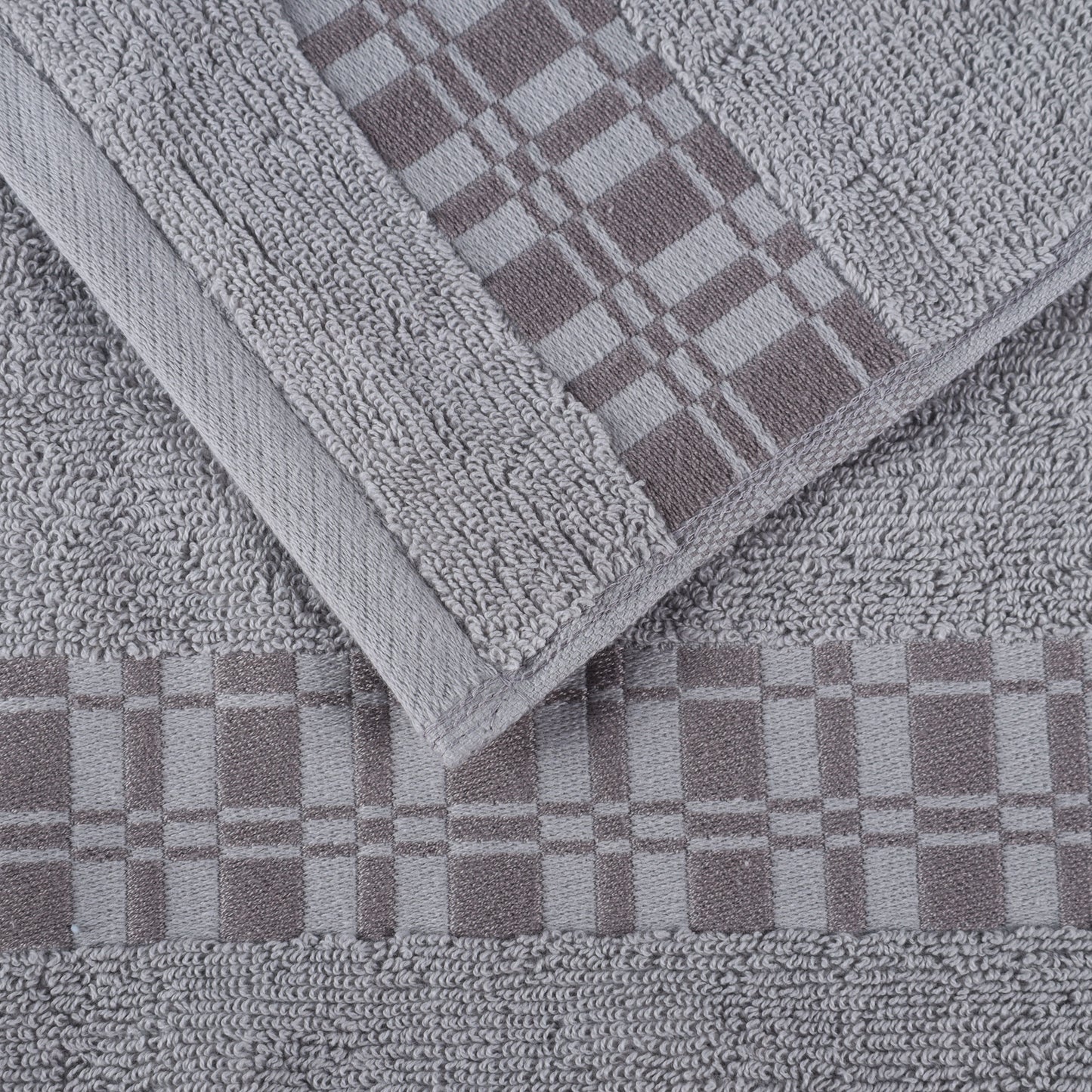 Larissa Cotton Geometric Border Bath Towel Set of 4 - Chrome