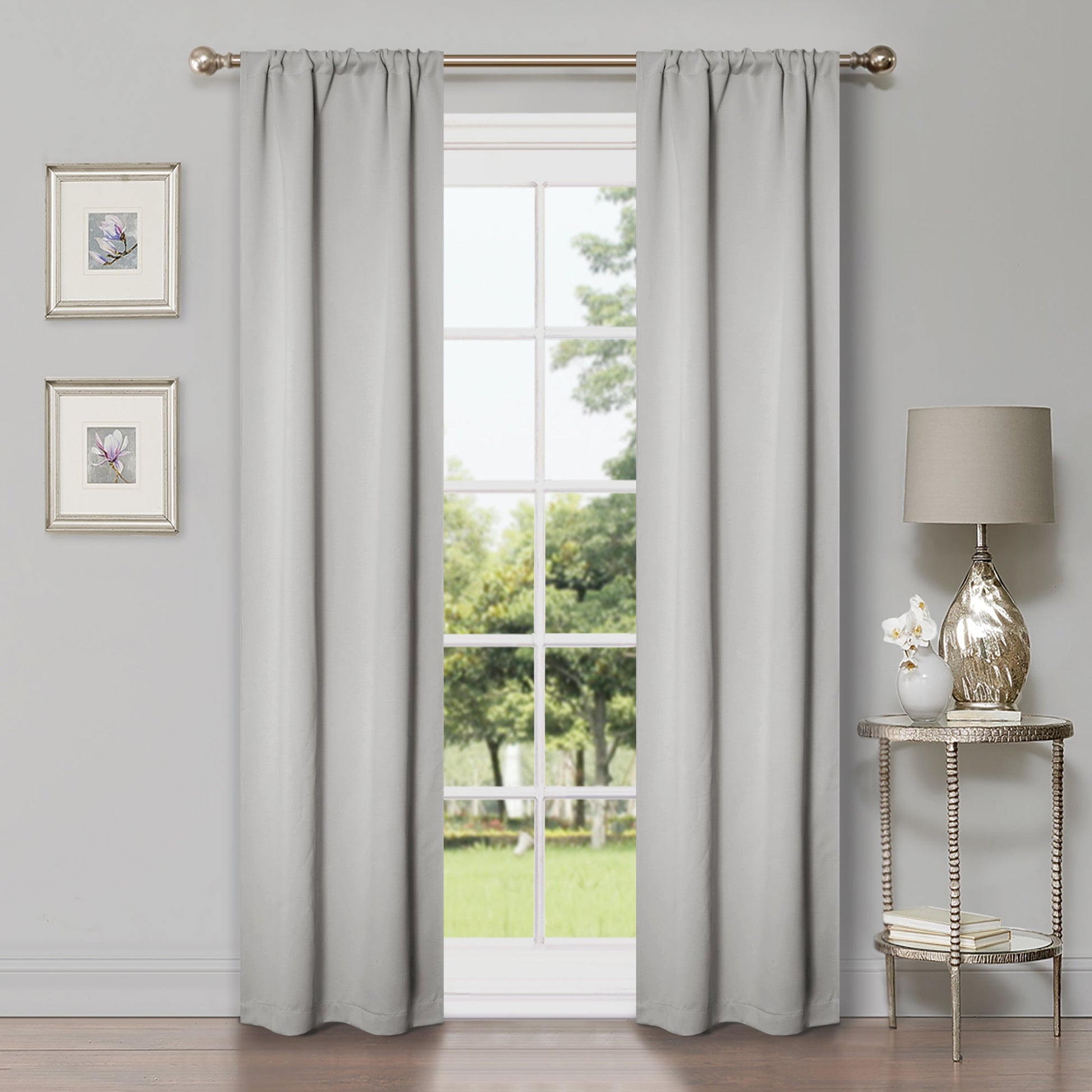Solid Room Darkening Rod Pocket Blackout Curtain Panels, Set of 2 - Chrome