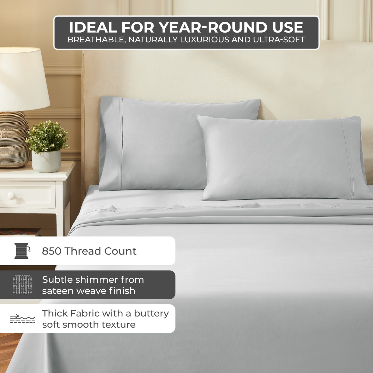 850 Thread Count Cotton Solid Deep Pocket Bed Sheet Set