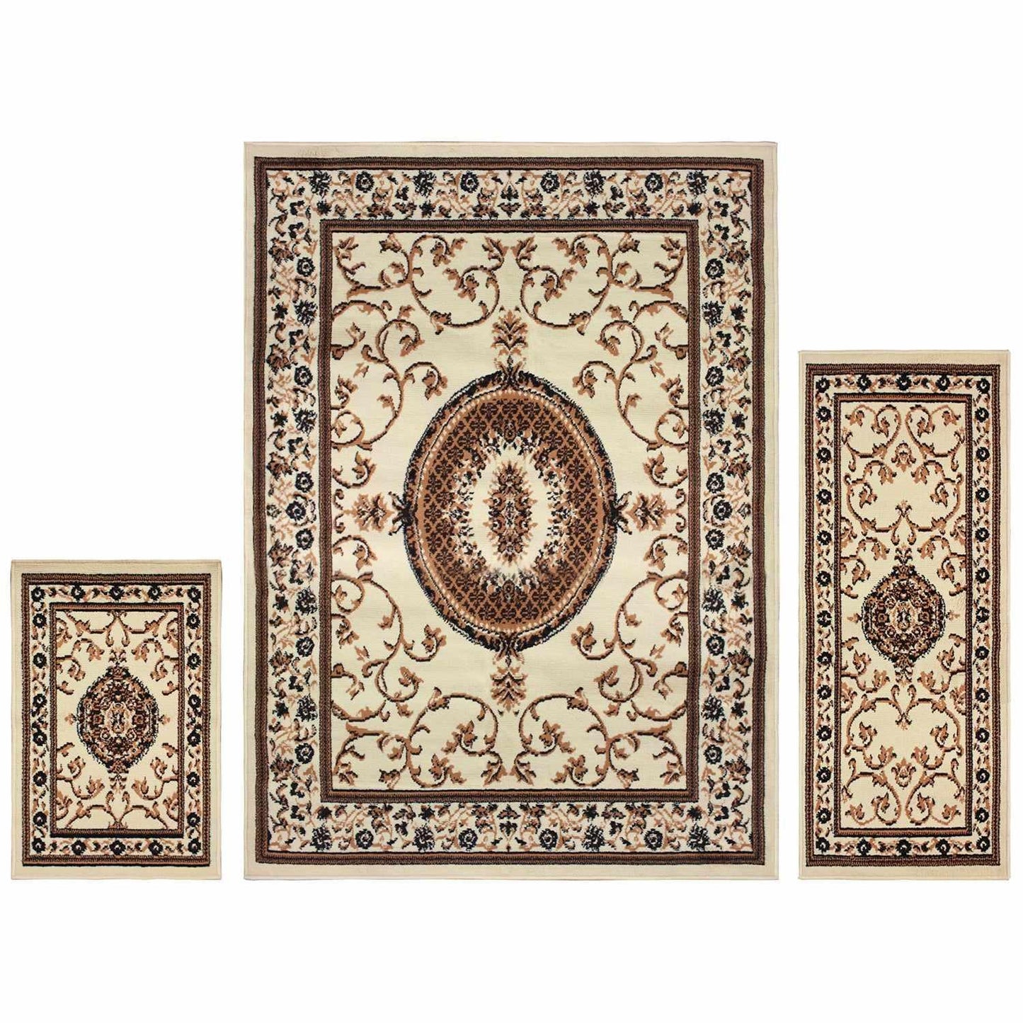 Superior Clementina Traditional Medallion 3-Piece Area Rug Set - Cream