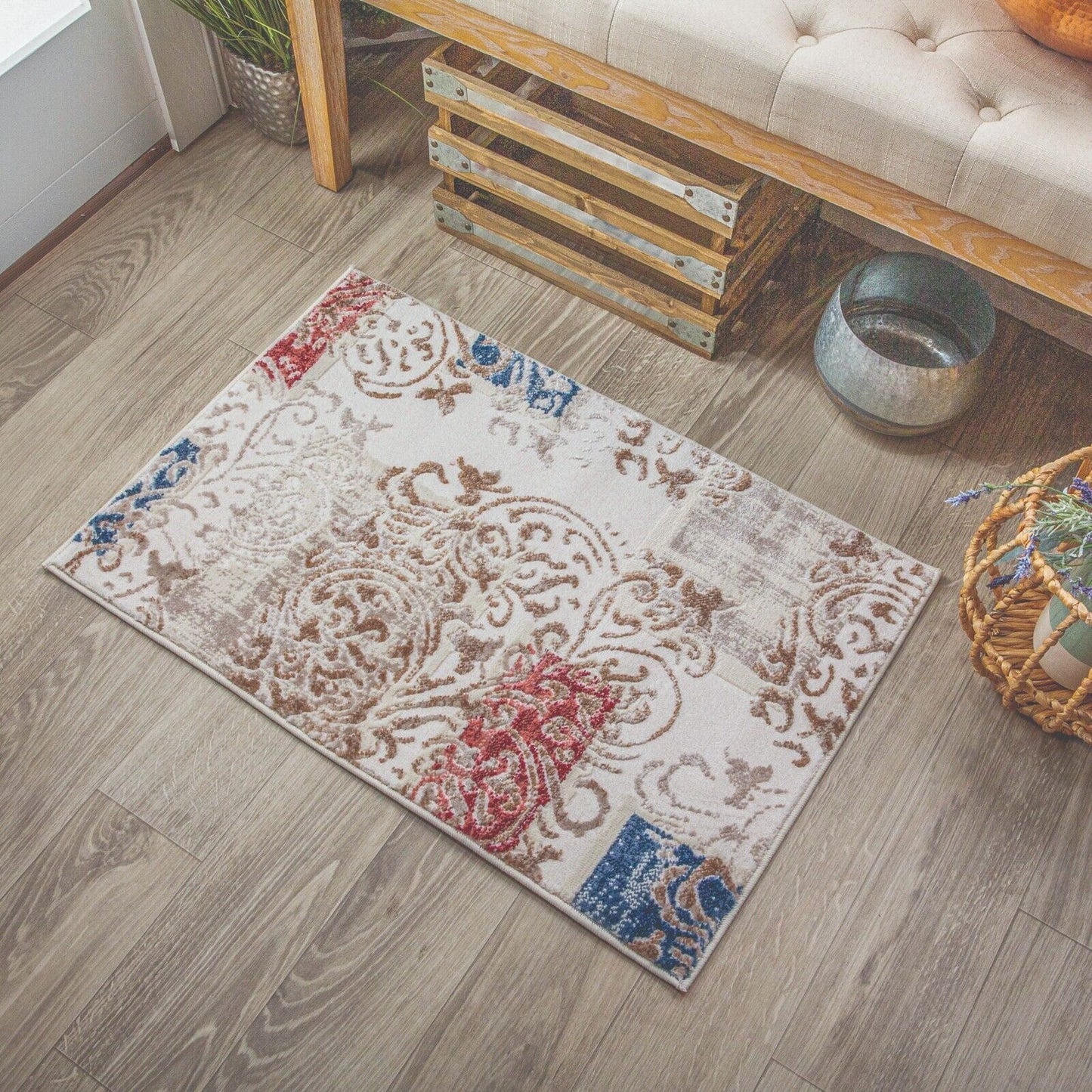 Storyville Modern Geometric Abstract Floral Scroll Area Rug or Runner - Cobalt Blue