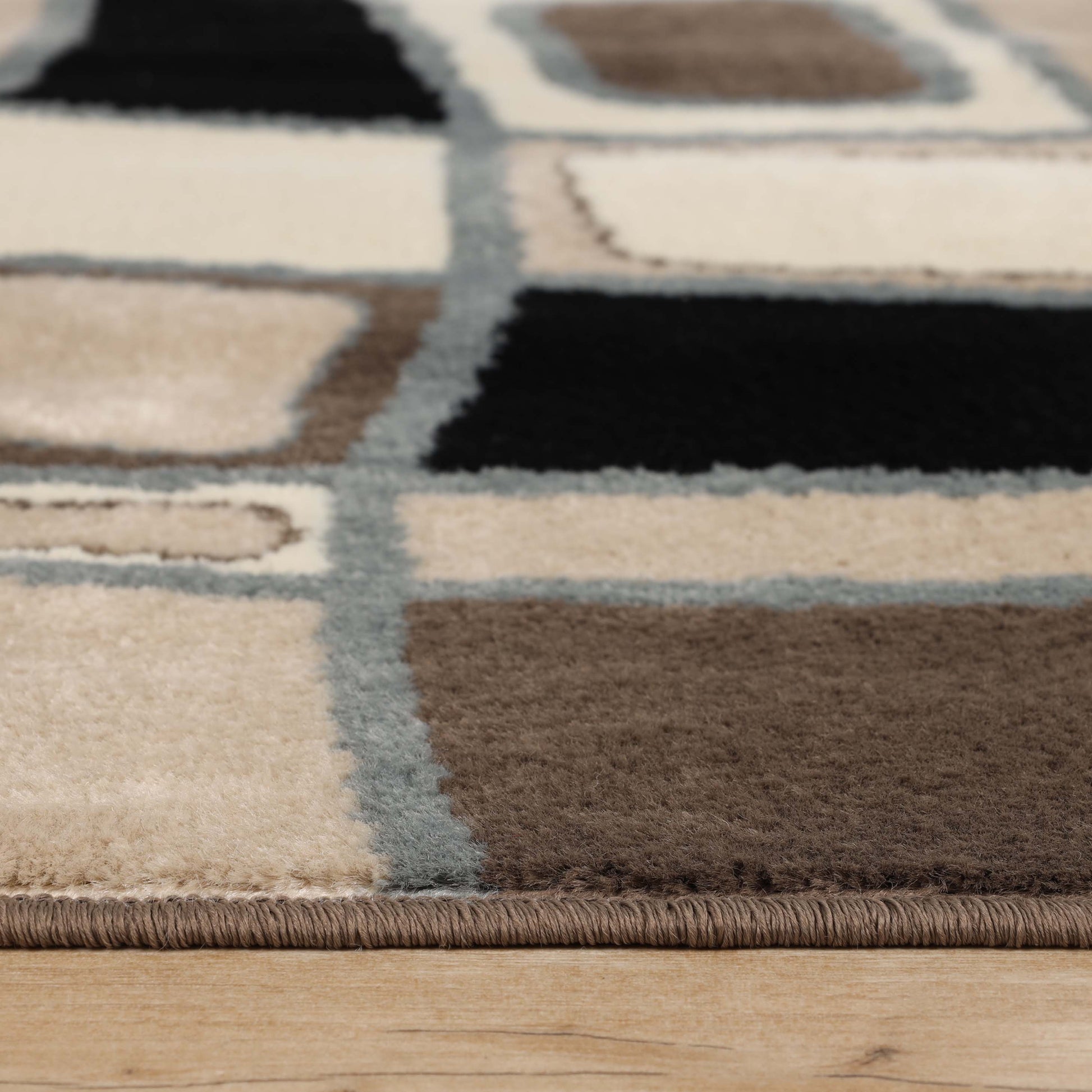 Abstract Cobblestone Modern Geometric Area Rug or Runner Rug - Brown