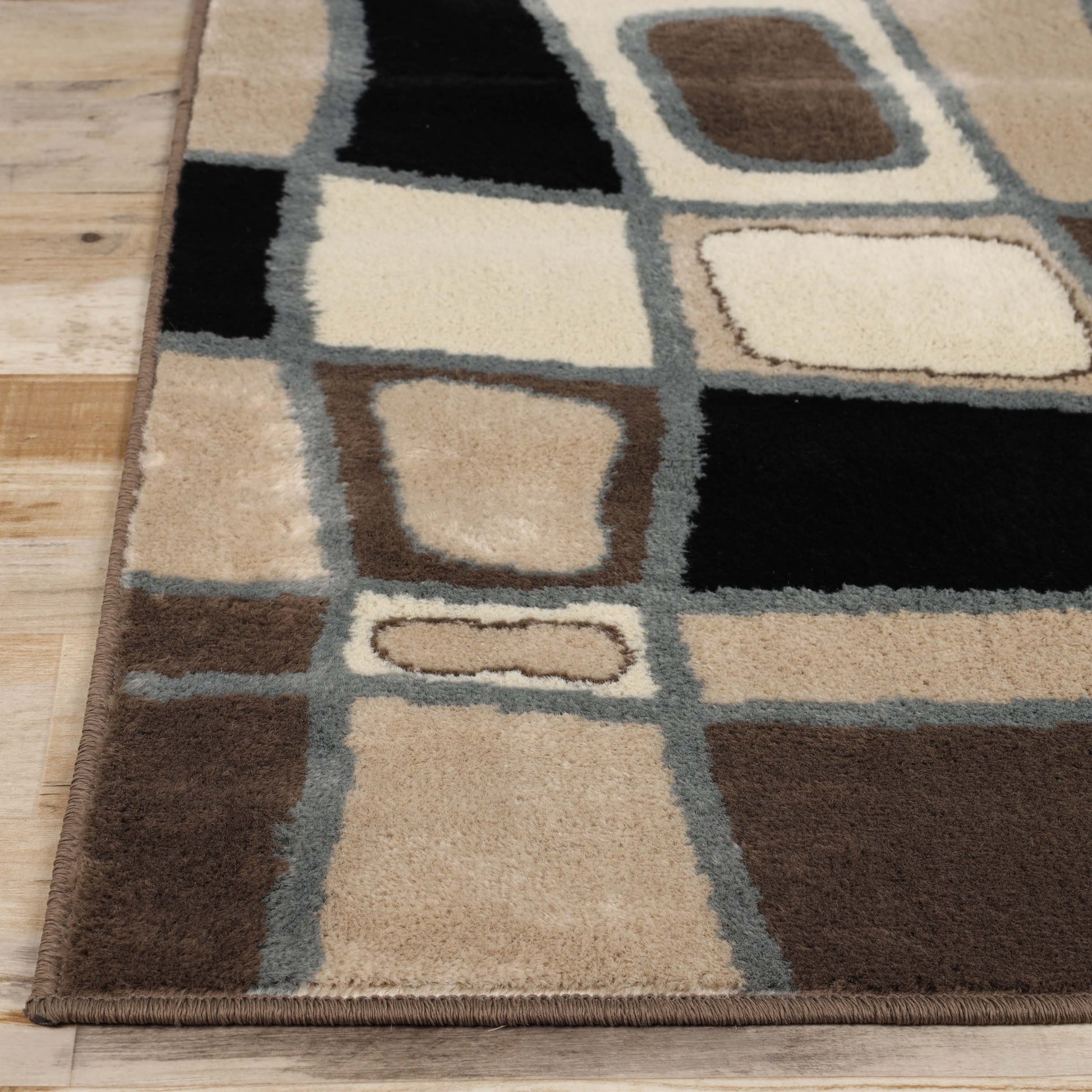Abstract Cobblestone Modern Geometric Area Rug or Runner Rug - Brown