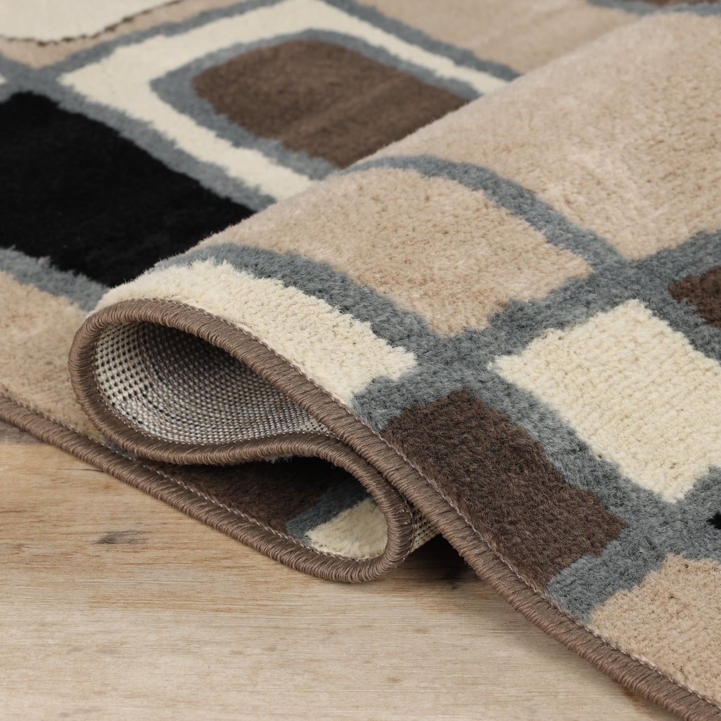 Abstract Cobblestone Modern Geometric Area Rug or Runner Rug - Brown