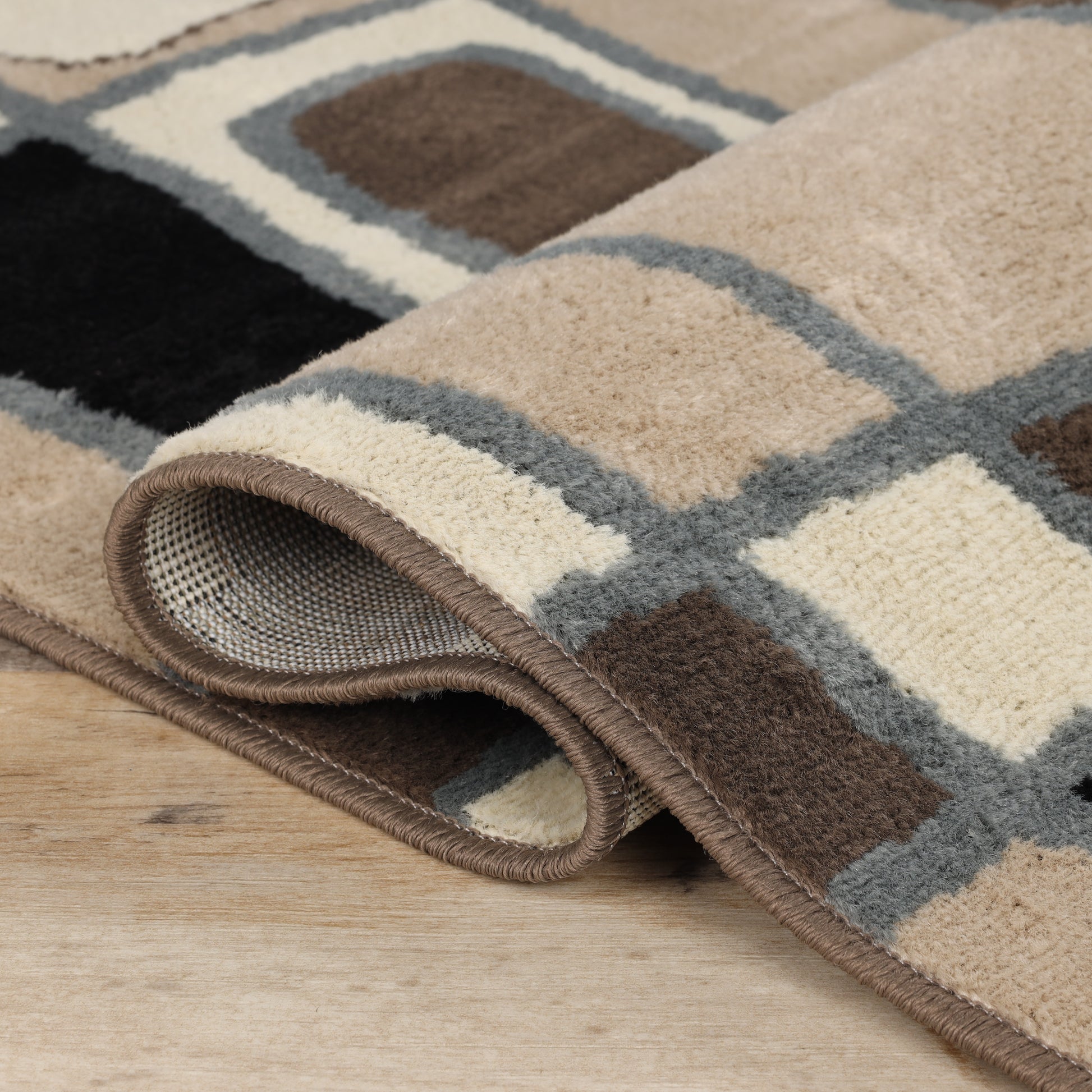 Abstract Cobblestone Modern Geometric Area Rug or Runner Rug - Brown