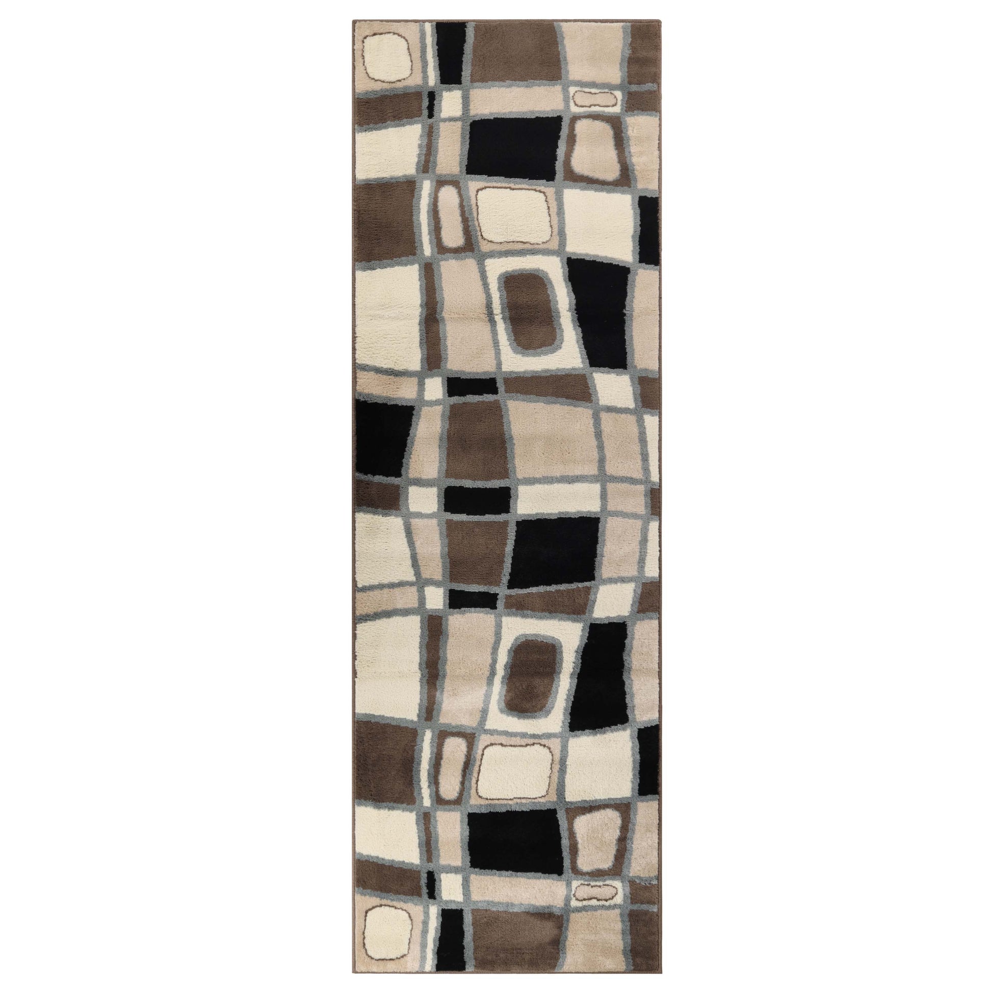 Abstract Cobblestone Modern Geometric Area Rug or Runner Rug - Brown