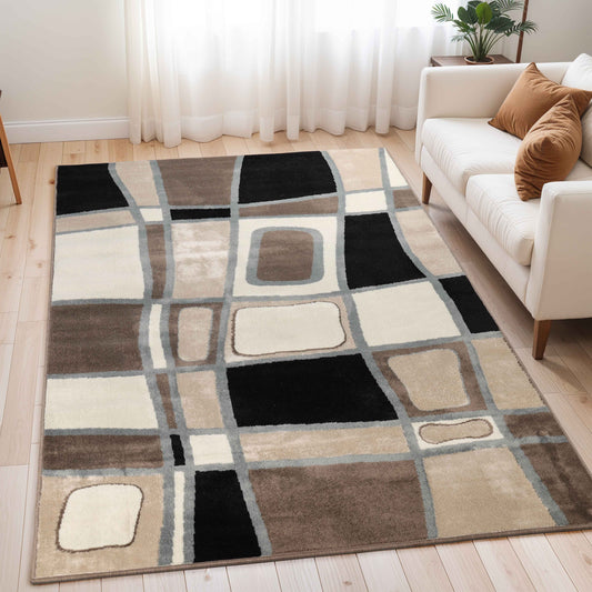 Abstract Cobblestone Modern Geometric Area Rug or Runner Rug - Brown