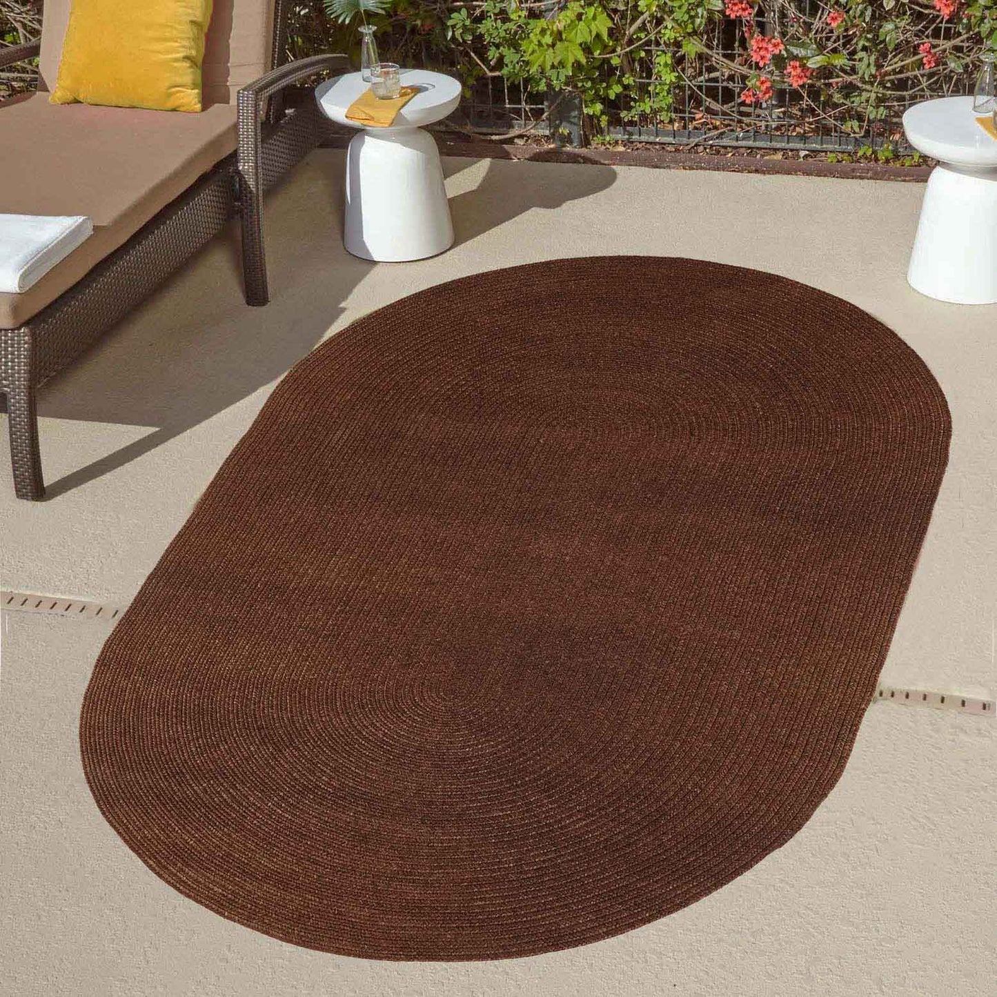 Classic Braided Weave Oval Area Rug Indoor Outdoor Rugs - Cocoa