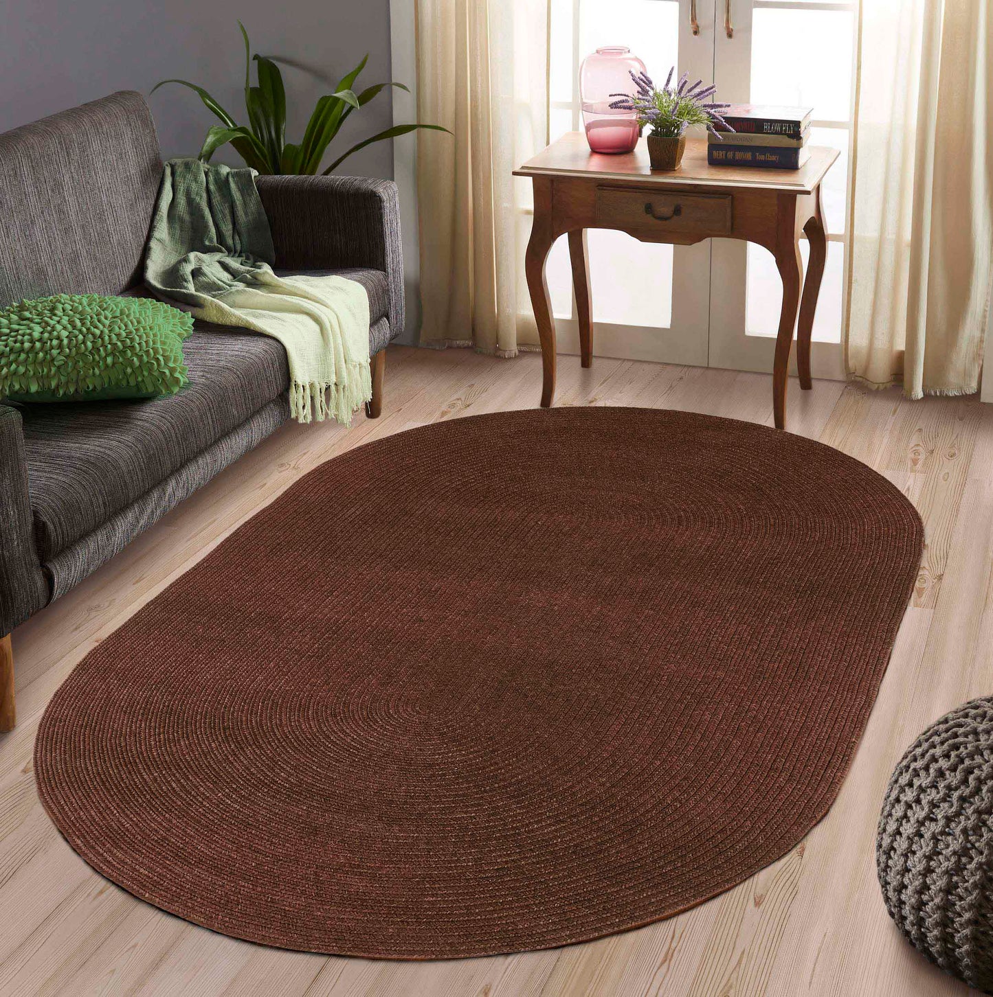 Classic Braided Weave Oval Area Rug Indoor Outdoor Rugs - Cocoa