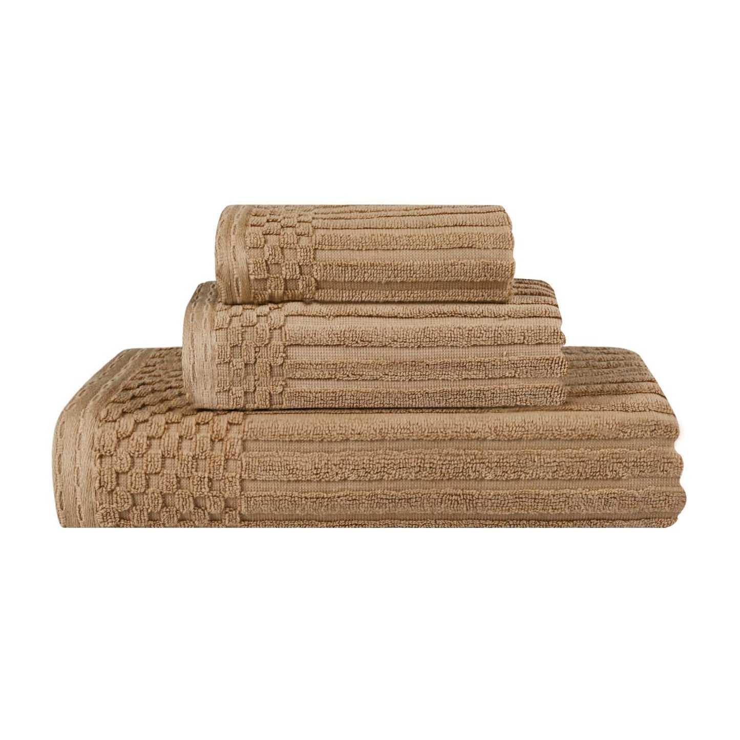 Soho Ribbed Cotton Absorbent 3 Piece Assorted Towel Set - Coffee