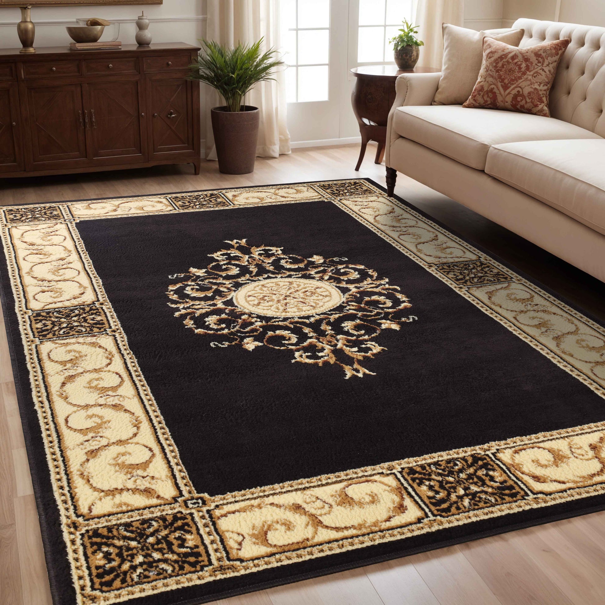 Oversized Medallion Modern Bohemian Indoor Area Rug or Runner Rug - Coffee