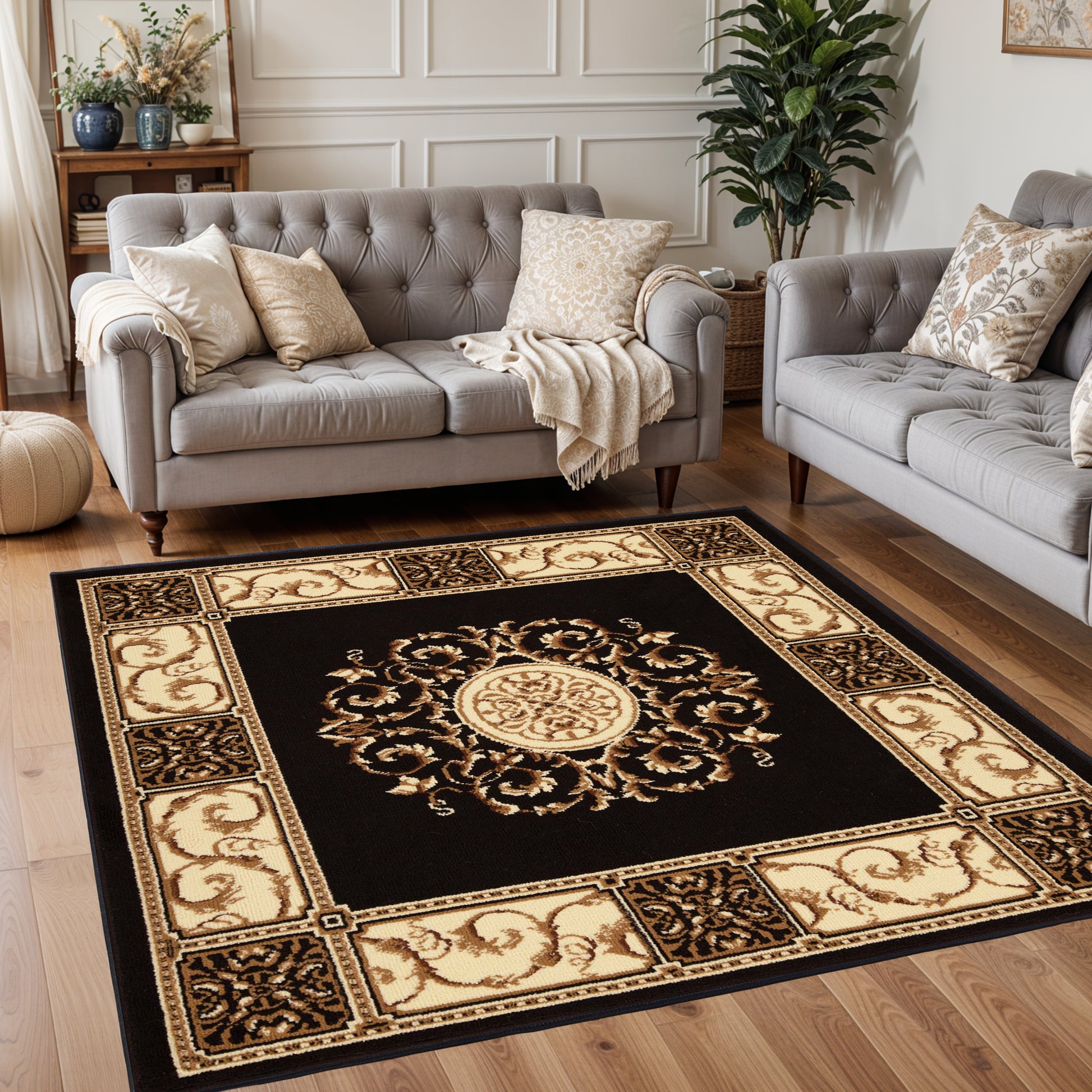 Oversized Medallion Modern Bohemian Indoor Area Rug or Runner Rug - Coffee