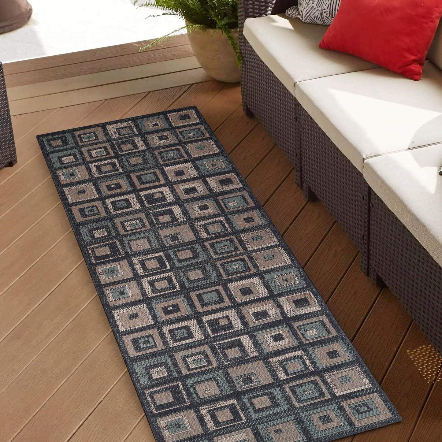 Superior Indoor Outdoor Jute Backed Colburn Geometric Weather Resistant Area Rug