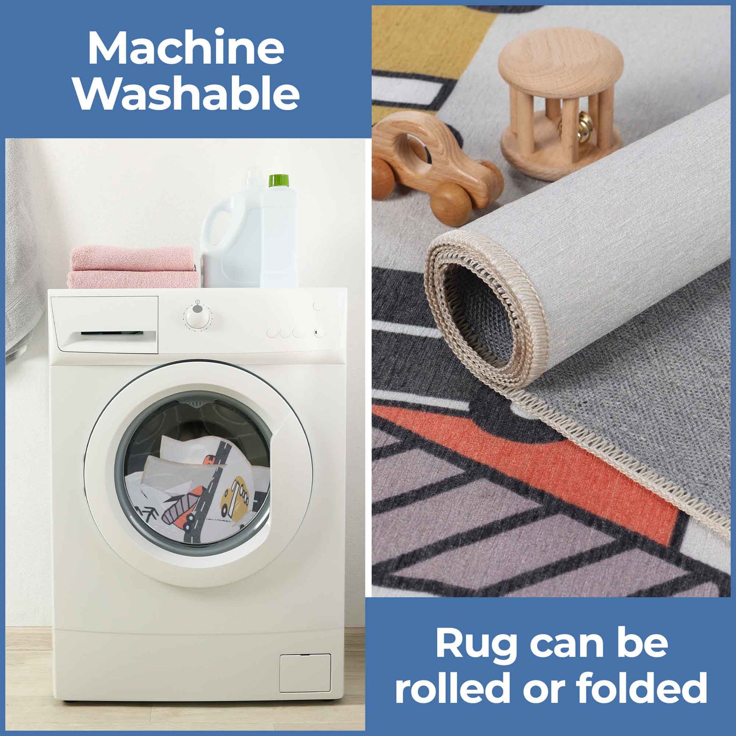 Construction Zone Non-Slip Kids Playroom Washable Indoor Area Rug