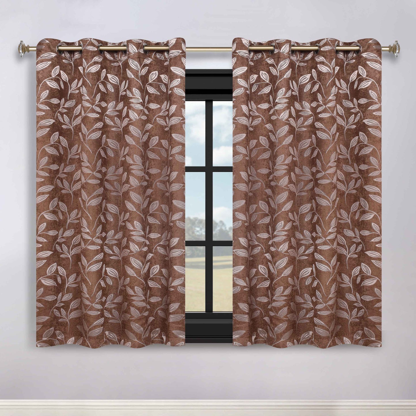 Leaves Room Darkening Washable Blackout Curtain Panels, Set of 2