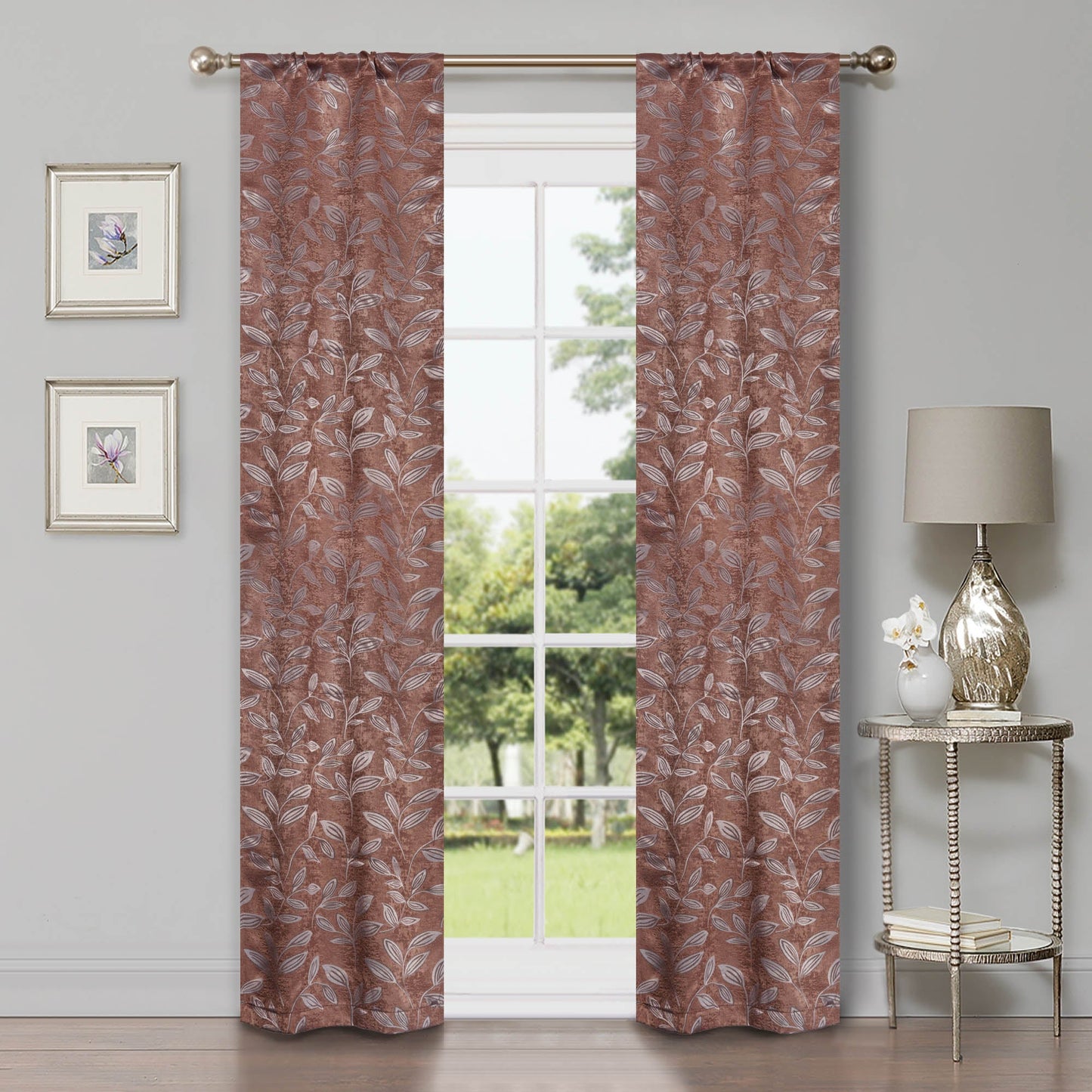 Leaves Machine Washable Room Darkening Blackout Curtains, Set of 2 - Copper