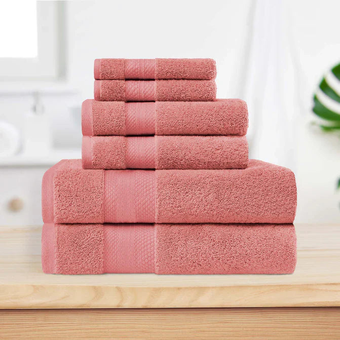 Turkish Cotton Highly Absorbent Solid 6 Piece Towel Set - Coral
