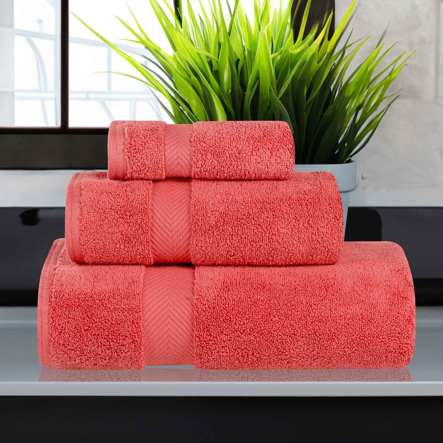 Zero-Twist Smart-Dry Combed Cotton 3 Piece Towel Set - Coral