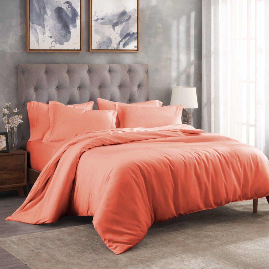 300 Thread Count Modal from Beechwood Solid Duvet Cover Set - Coral