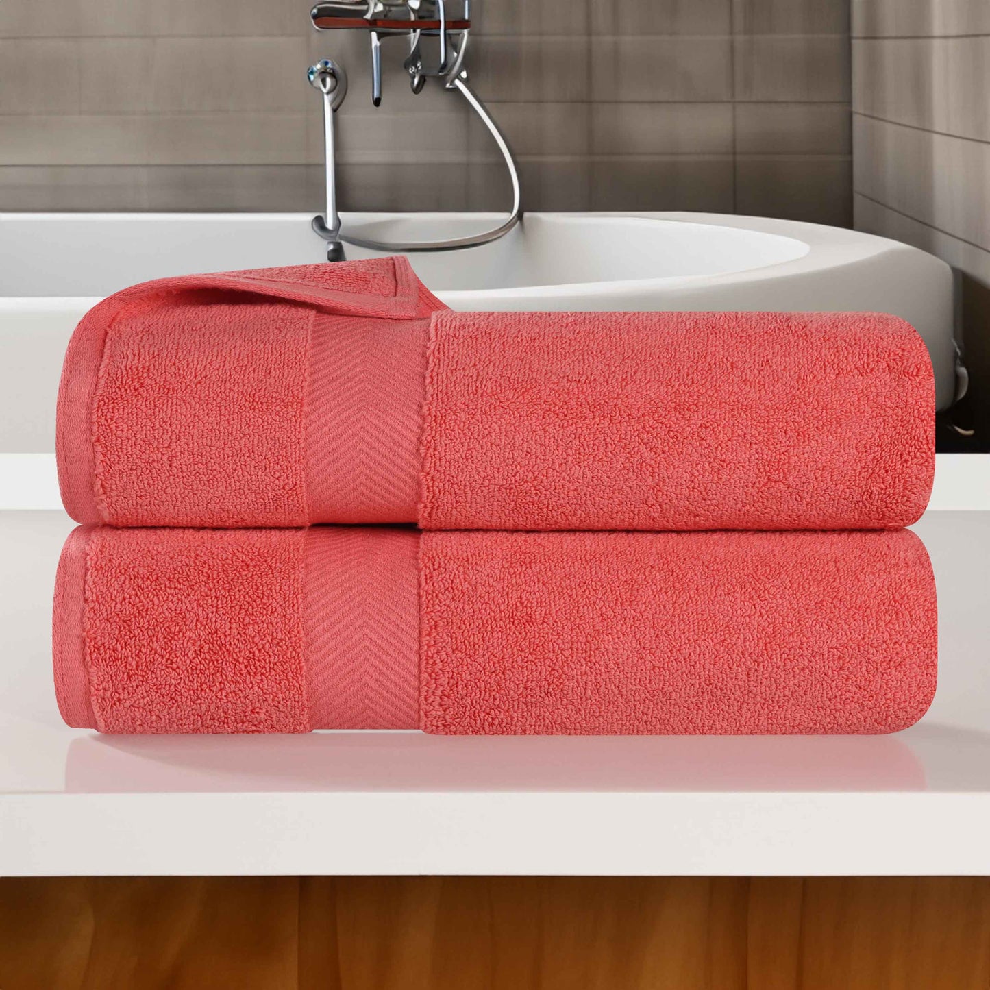 Zero Twist Smart Dry Combed Cotton 2 Piece Bath Towel Set - Coral