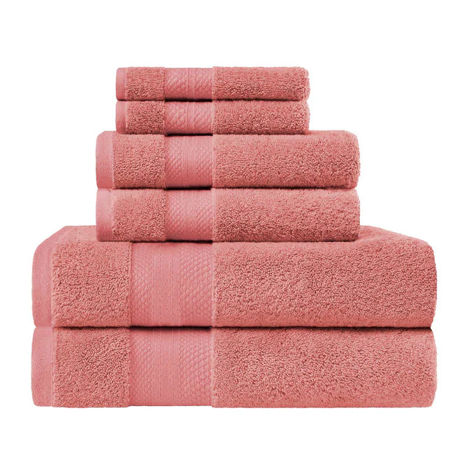Turkish Cotton Highly Absorbent Solid 6 Piece Towel Set - Coral