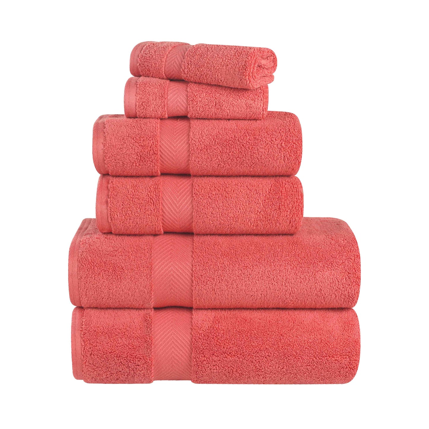 Zero-Twist Cotton Quick-Drying Absorbent Assorted 6 Piece Towel Set - Coral