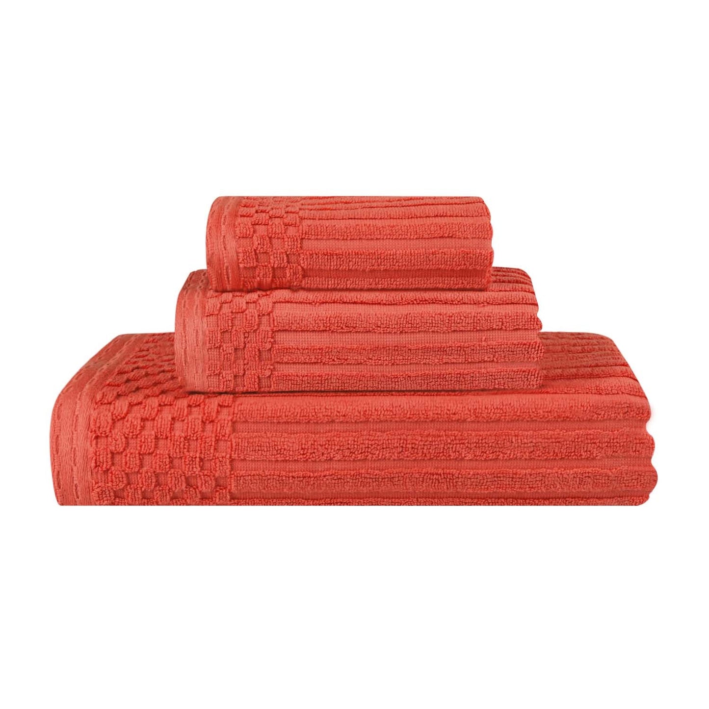 Soho Ribbed Cotton Absorbent 3 Piece Assorted Towel Set - Coral