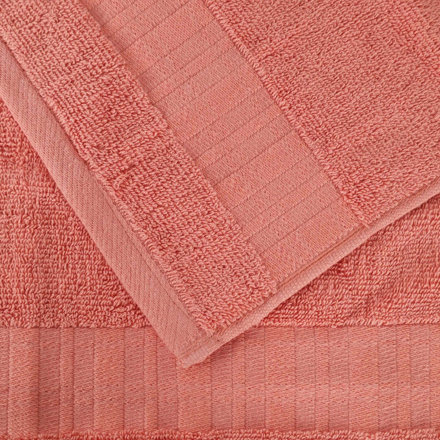 Larissa Cotton Geometric Border Bath Towel Set of 4 - Coral
