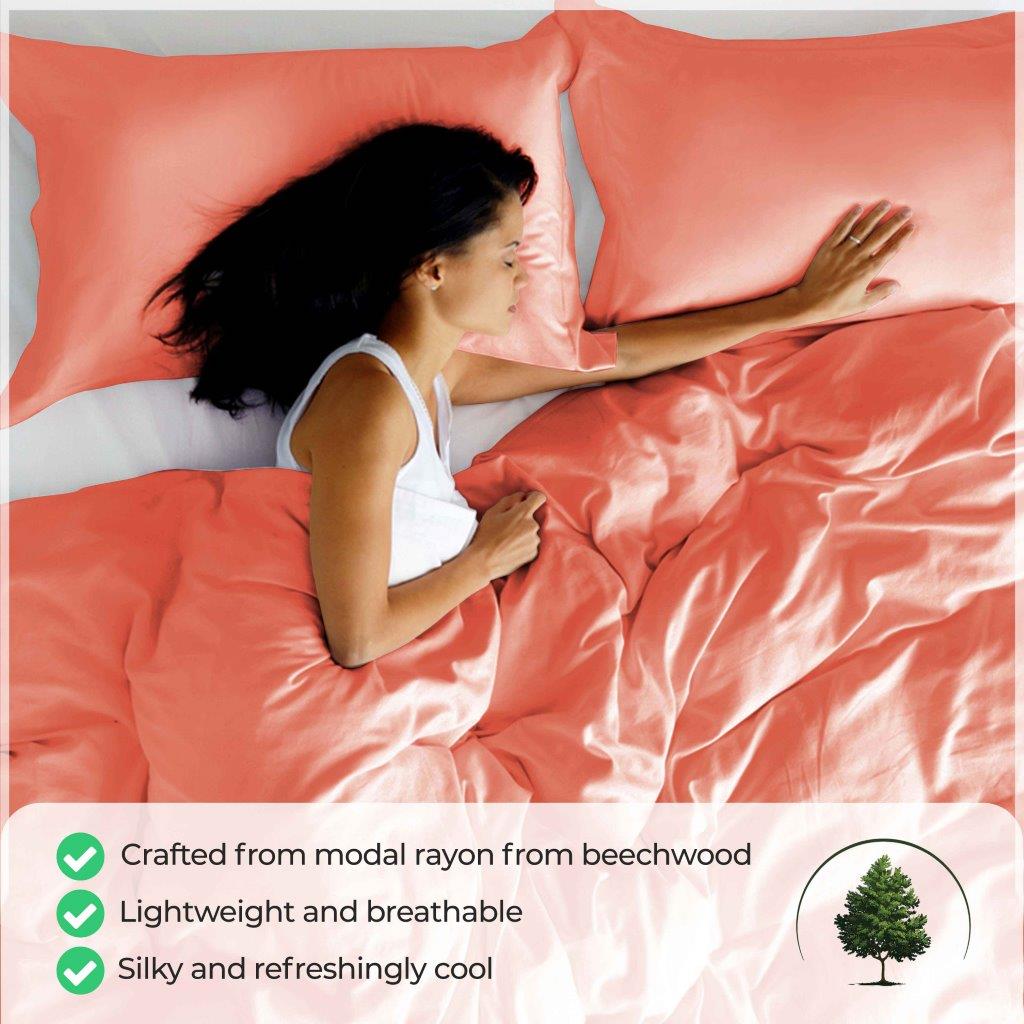 300 Thread Count Modal from Beechwood Solid Duvet Cover Set - Coral
