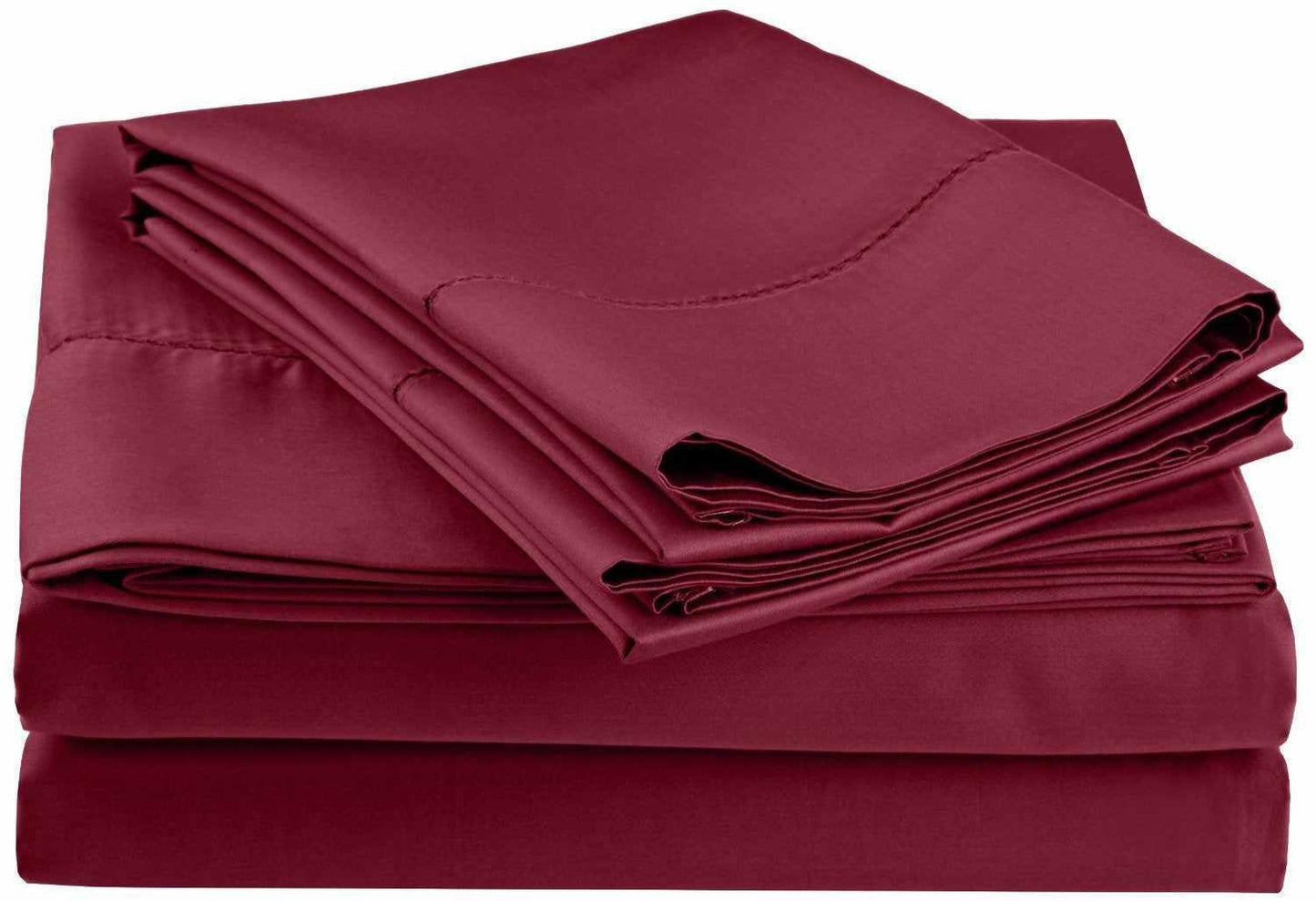 Superior Cotton Blend Deep Pocket Hemstitch Solid Sheet Set - Wine