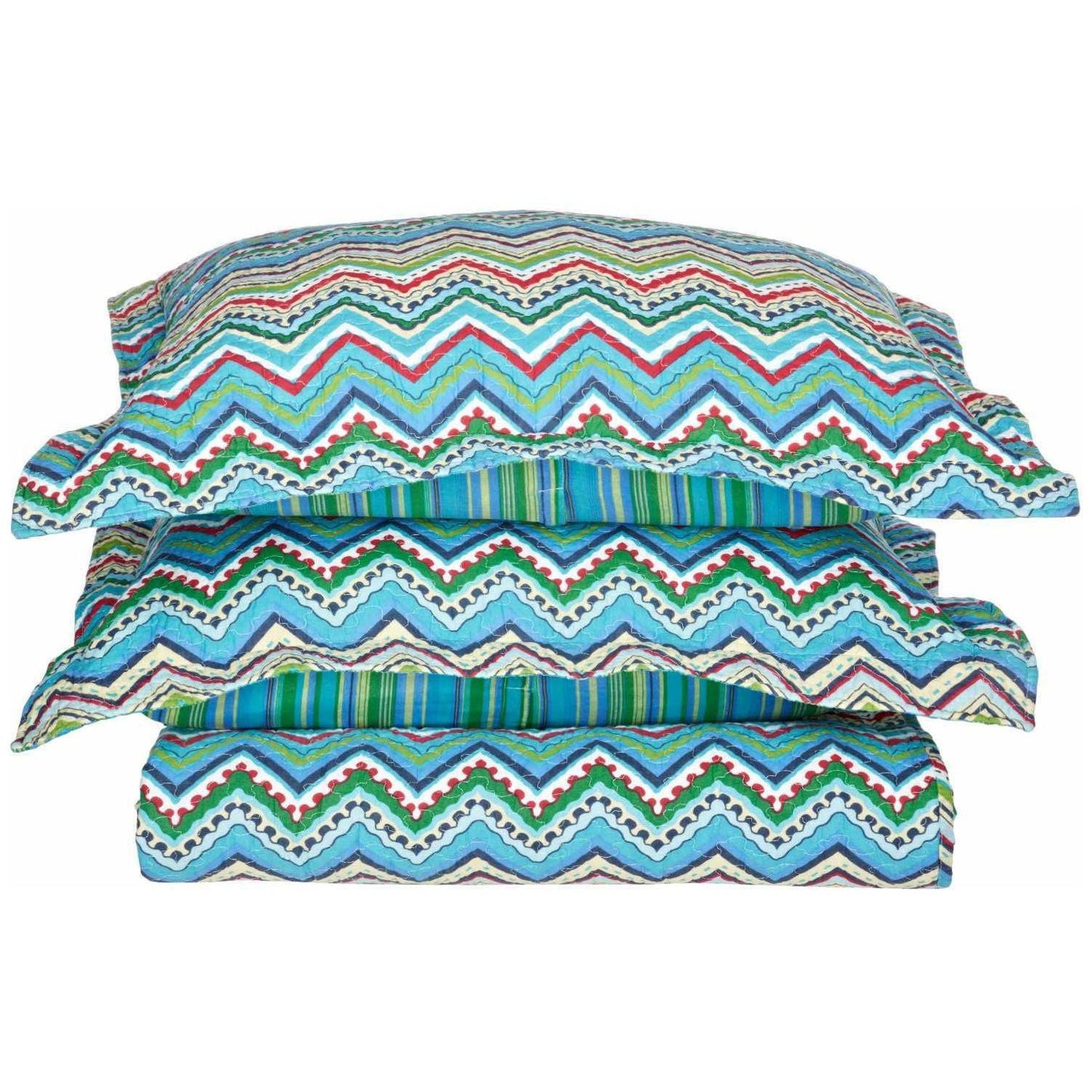 Cotton Modern Geometric Zig Zag Reversible Quilt and Sham Set - Blue