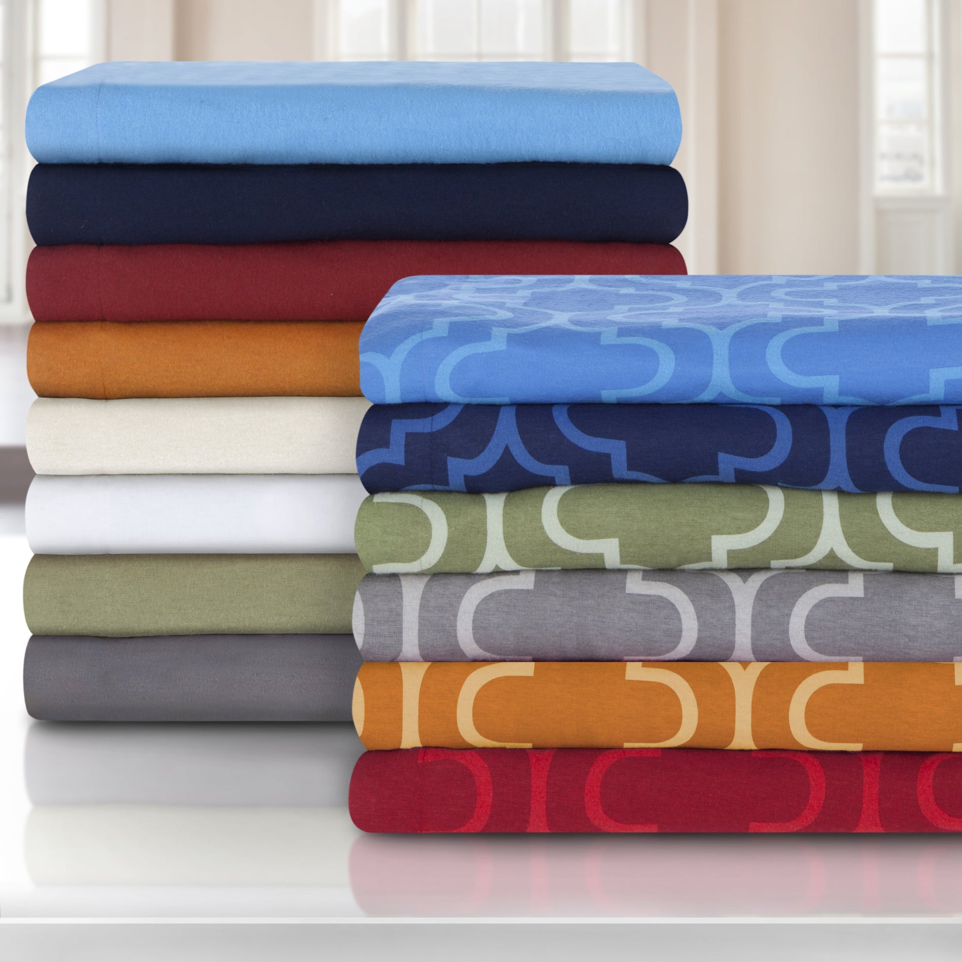 Cotton Flannel Solid Trellis Duvet Cover Set with Button Closure - Light Blue