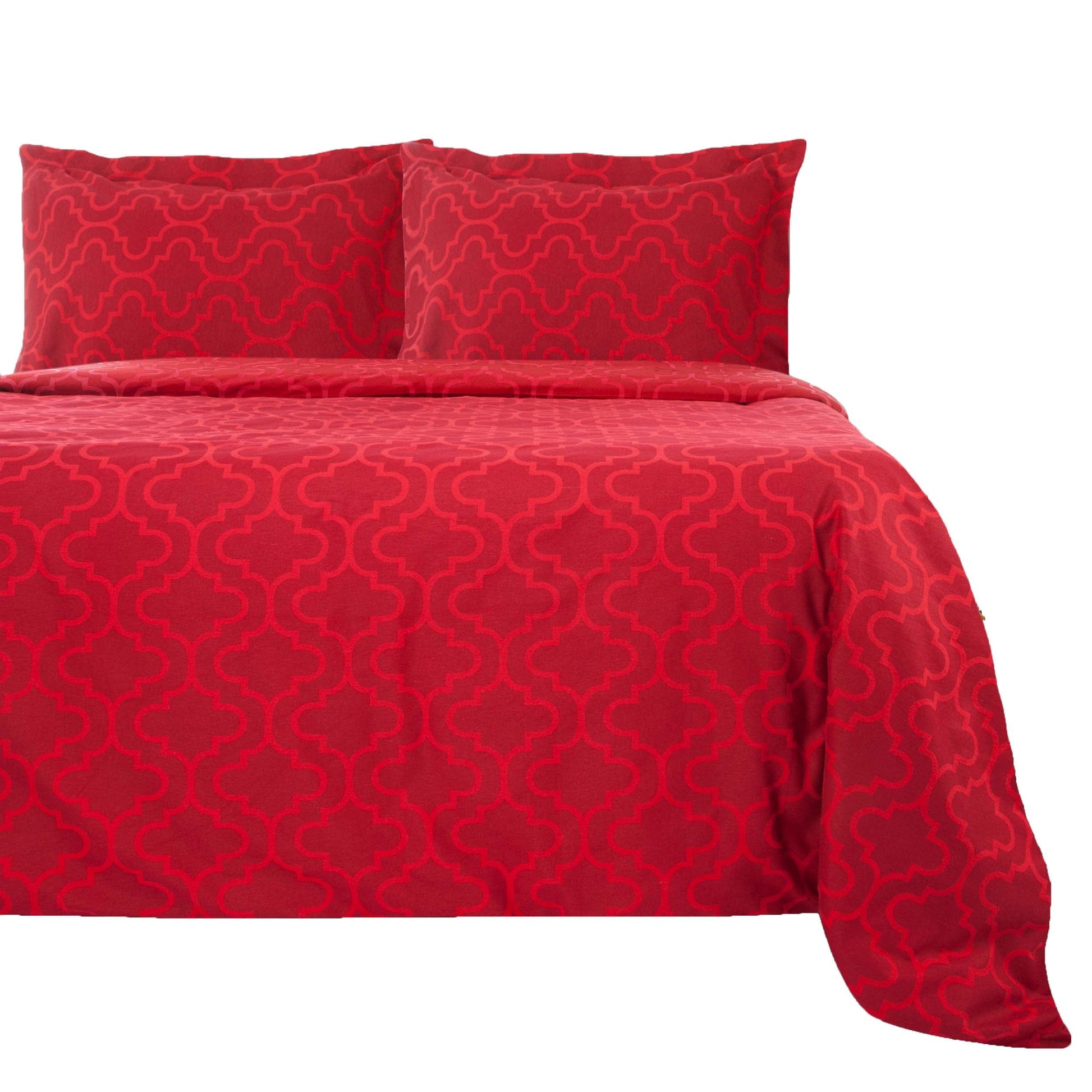 Superior Cotton Flannel Solid or Trellis Heavyweight and Breathable Duvet Cover Set with Button Closure - Burgundy