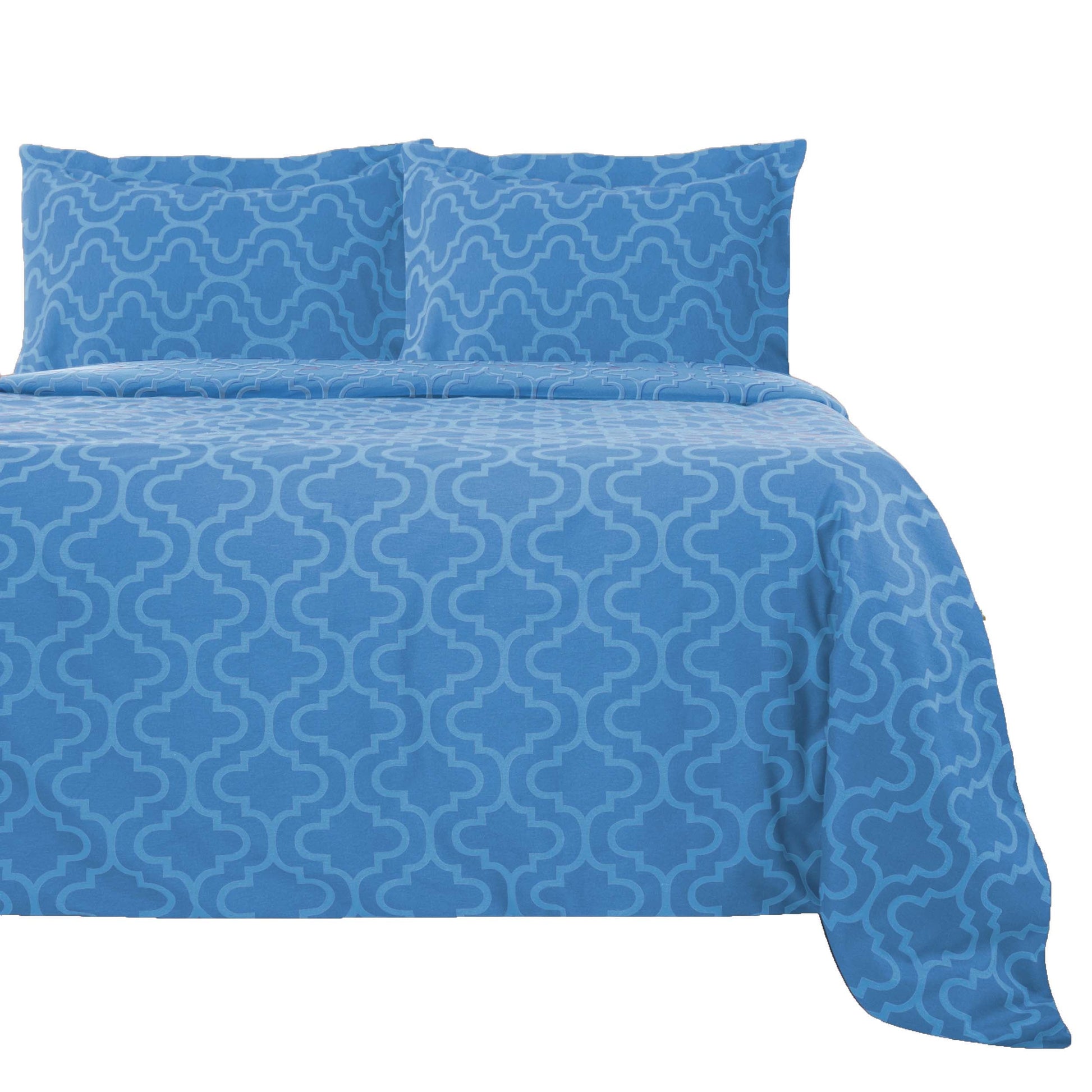 Superior Cotton Flannel Solid or Trellis Heavyweight and Breathable Duvet Cover Set with Button Closure - Light Blue