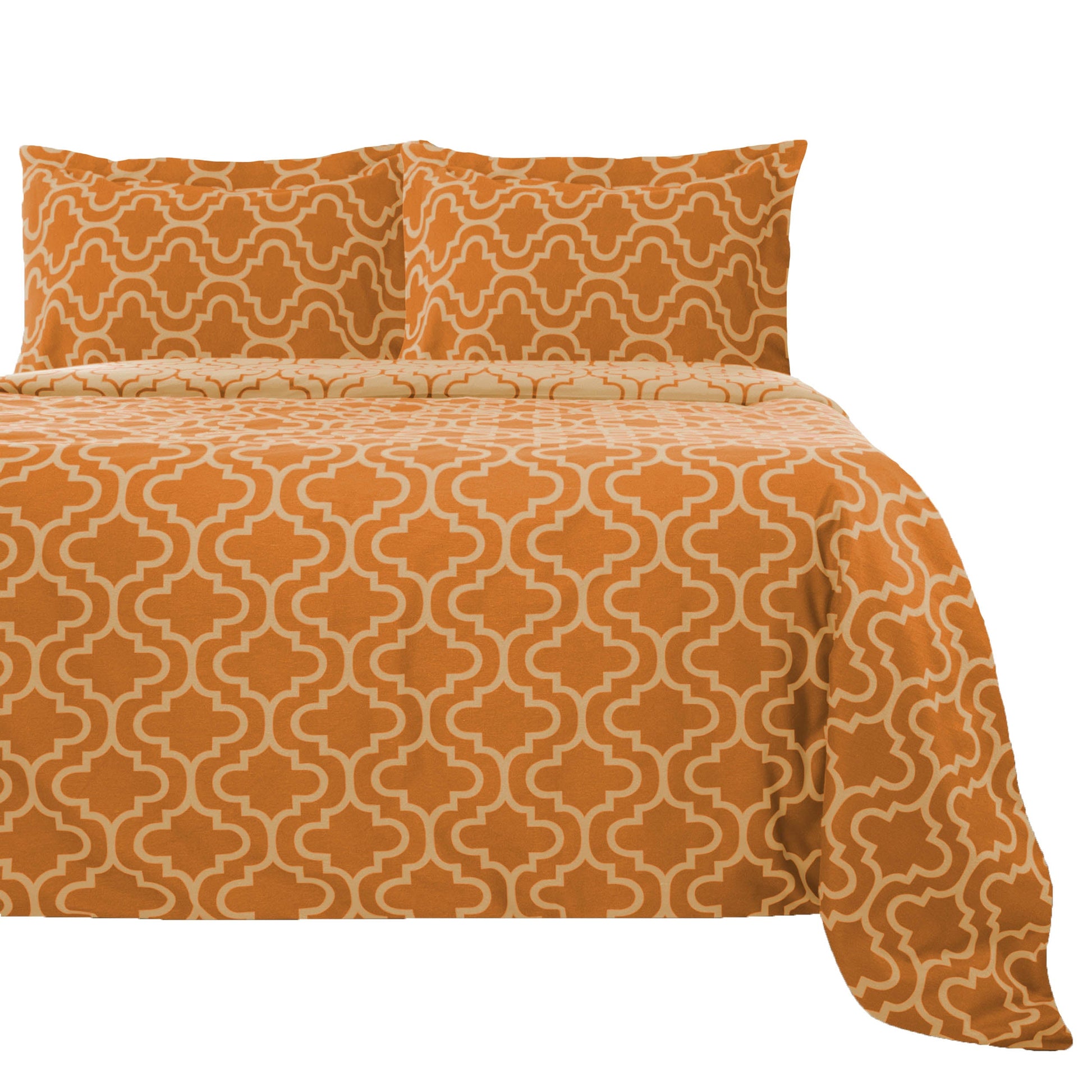 Superior Cotton Flannel Solid or Trellis Heavyweight and Breathable Duvet Cover Set with Button Closure - Pumpkin