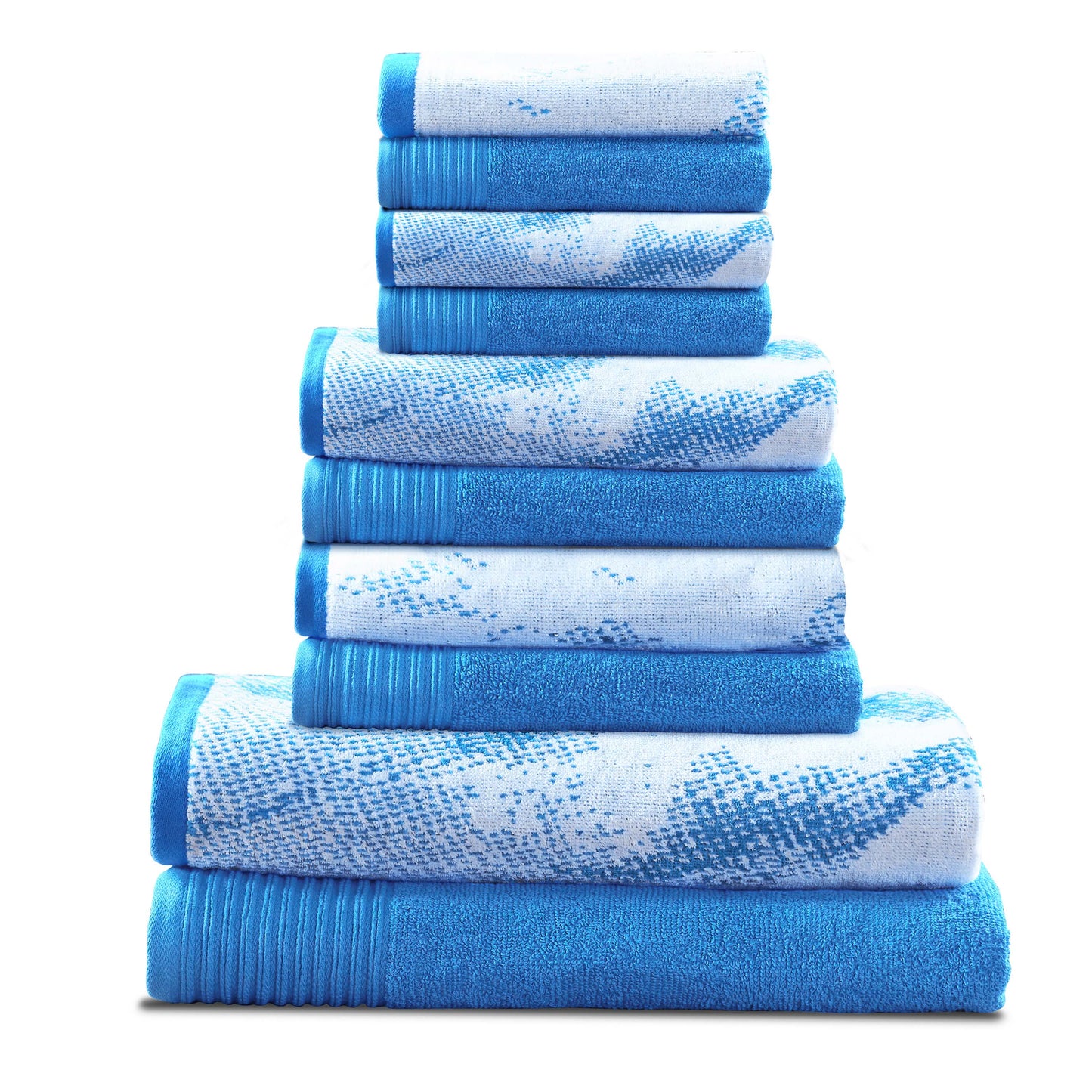 Cotton Marble and Solid Quick Dry 10 Piece Assorted Bathroom Towel Set - Blue