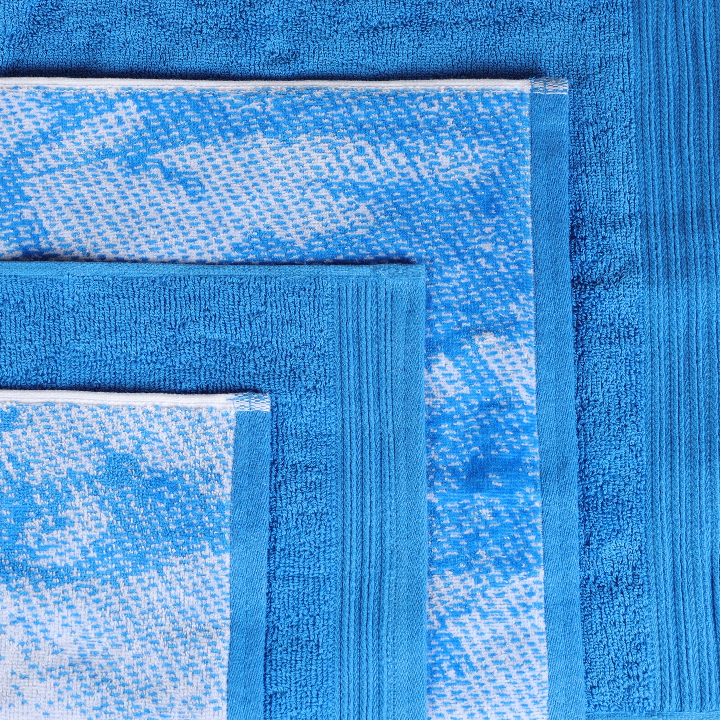 Cotton Marble and Solid Quick Dry 10 Piece Assorted Bathroom Towel Set - Blue