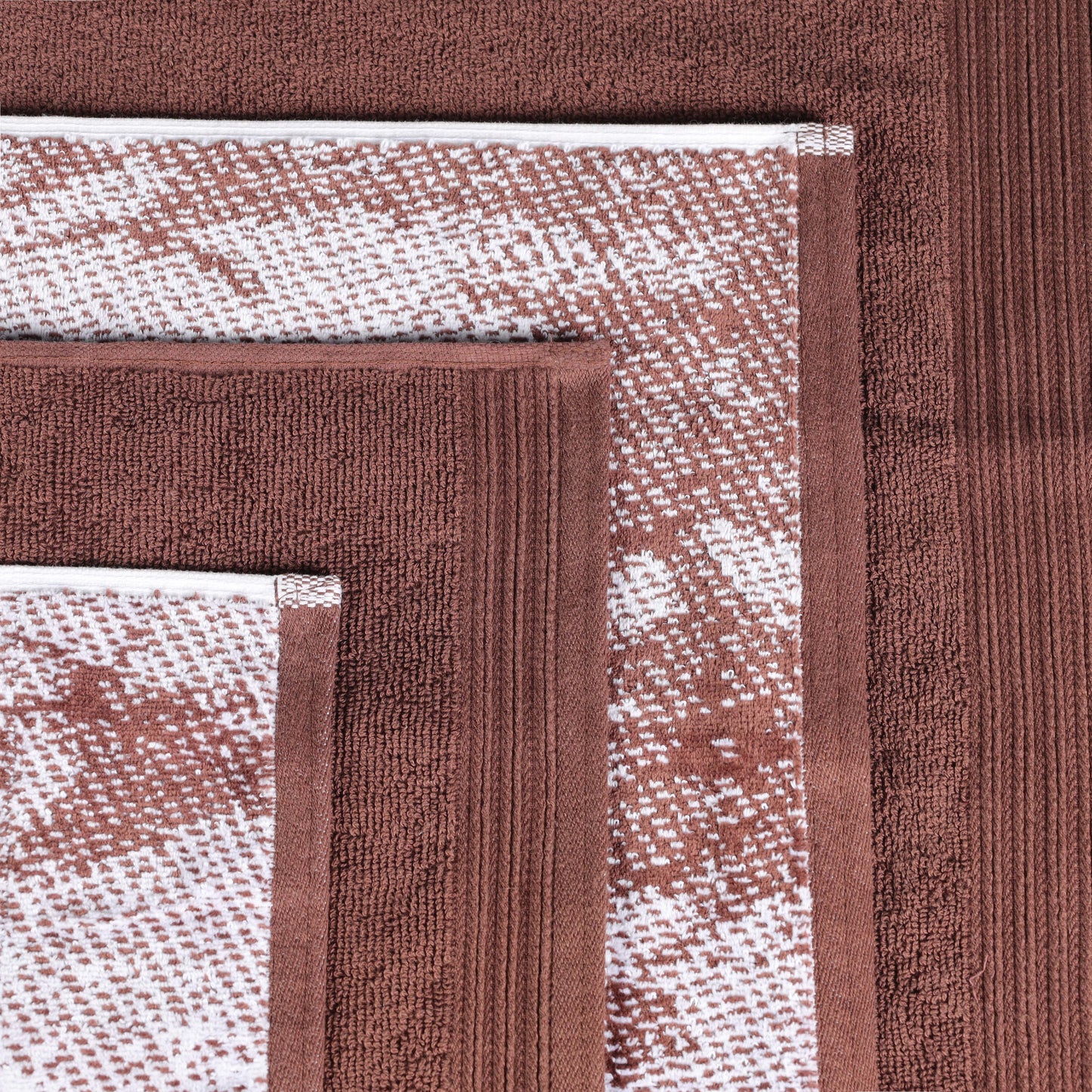 Cotton Marble and Solid Quick Dry 10 Piece Assorted Bathroom Towel Set - Brown