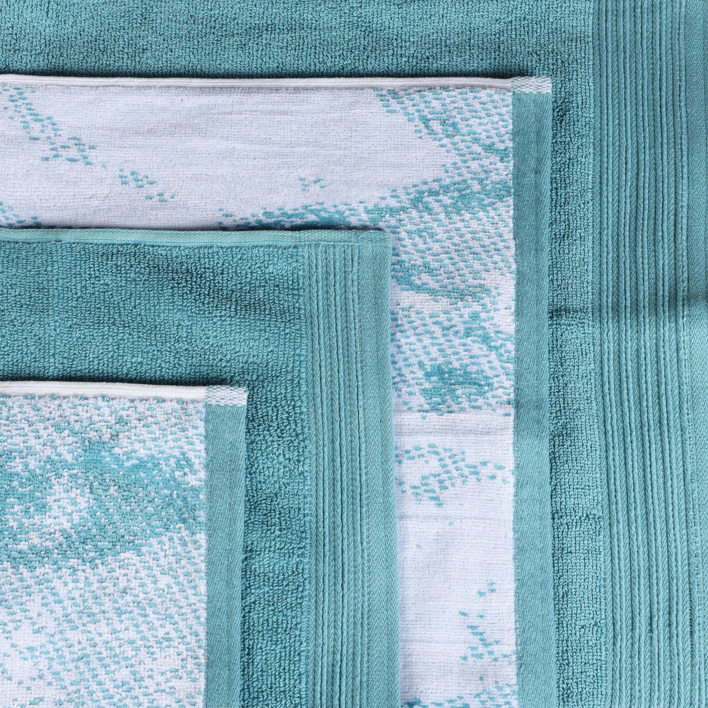 Cotton Marble and Solid Quick Dry 10 Piece Assorted Bathroom Towel Set - Cyan