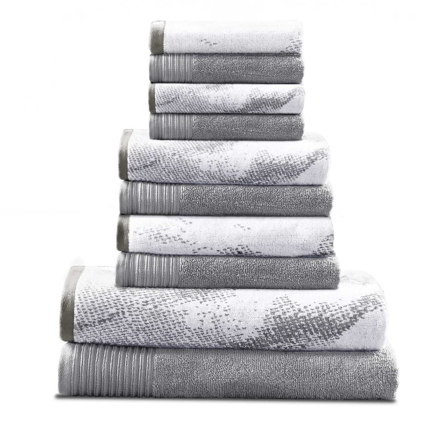 Cotton Marble and Solid Quick Dry 10 Piece Assorted Bathroom Towel Set - Gray