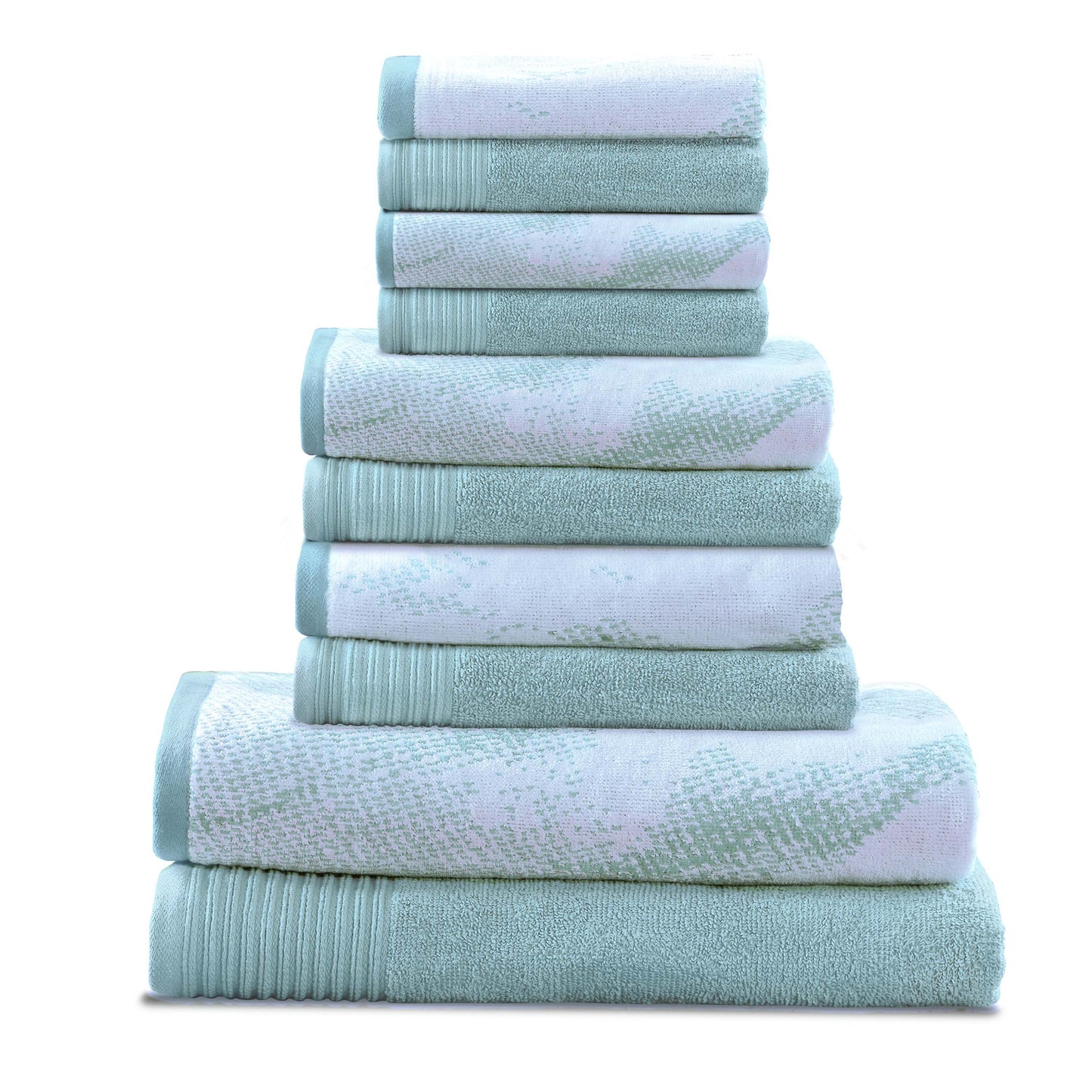 Cotton Marble and Solid Quick Dry 10 Piece Assorted Bathroom Towel Set - Teal