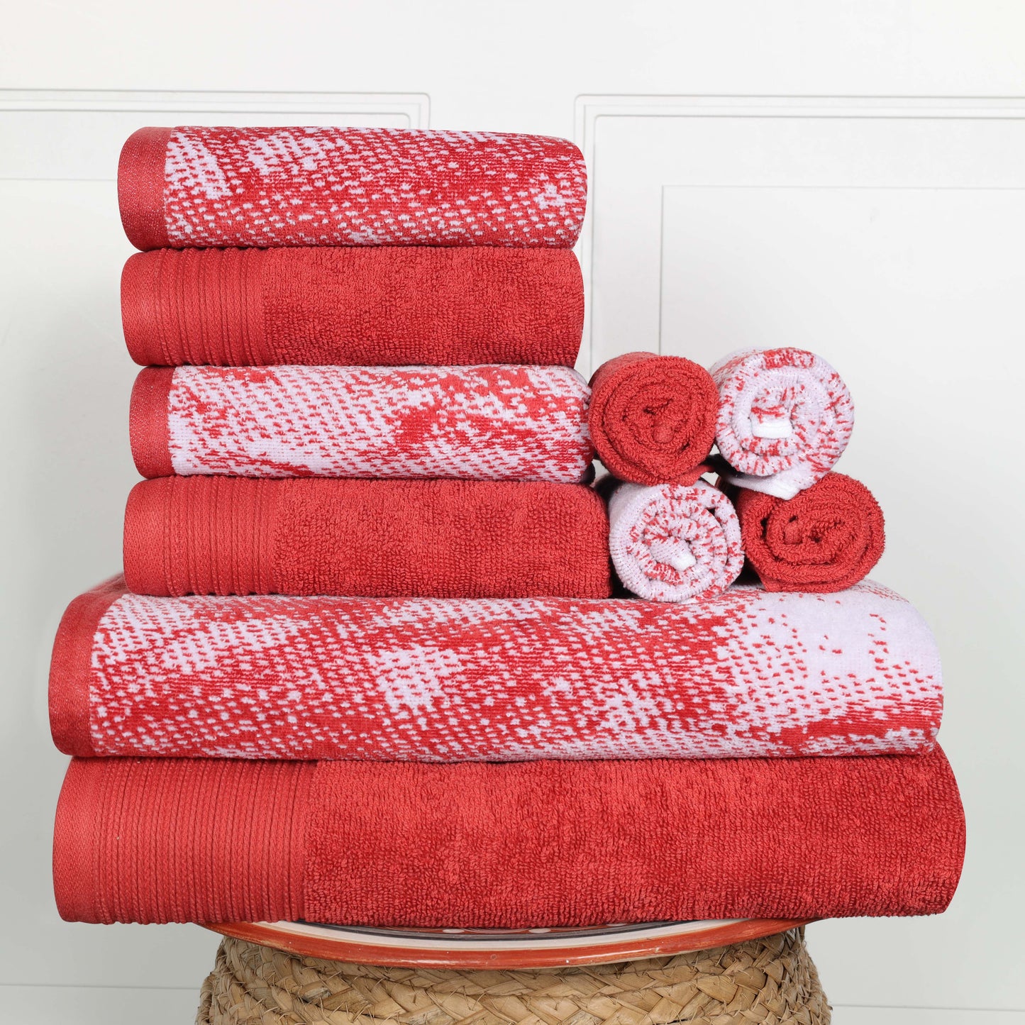 Cotton Marble and Solid Quick Dry 10 Piece Assorted Bathroom Towel Set - TerraCotta