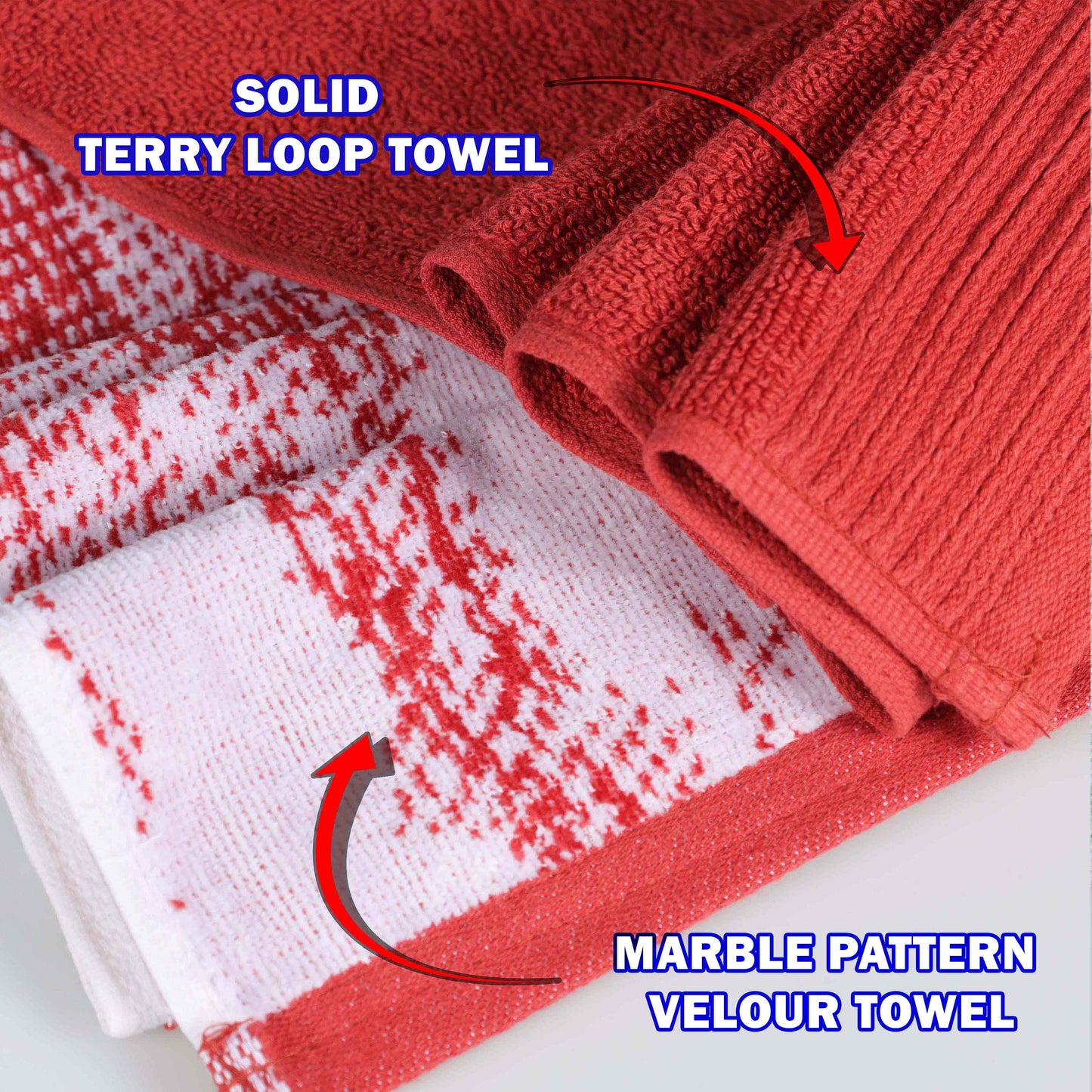 Cotton Marble and Solid Quick Dry 10 Piece Assorted Bathroom Towel Set - TerraCotta
