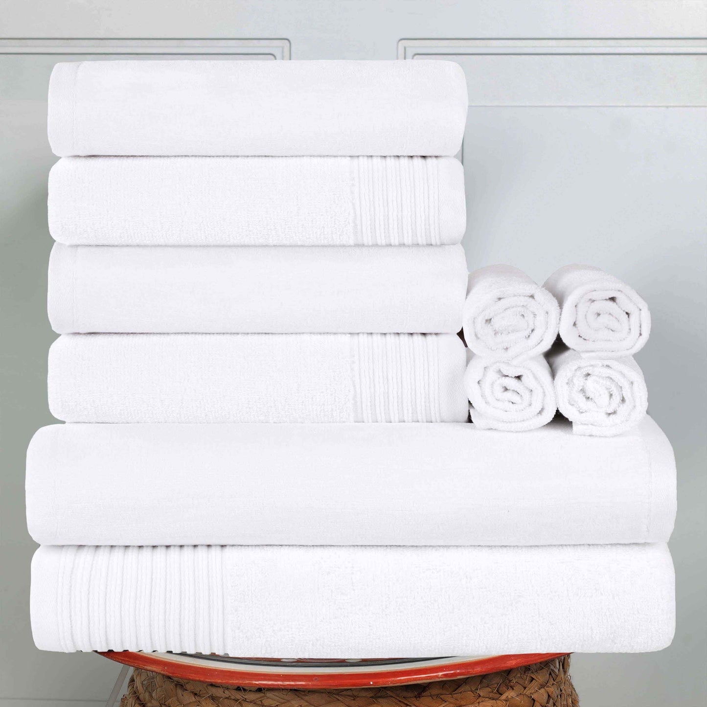 Cotton Marble and Solid Quick Dry 10 Piece Assorted Bathroom Towel Set - White