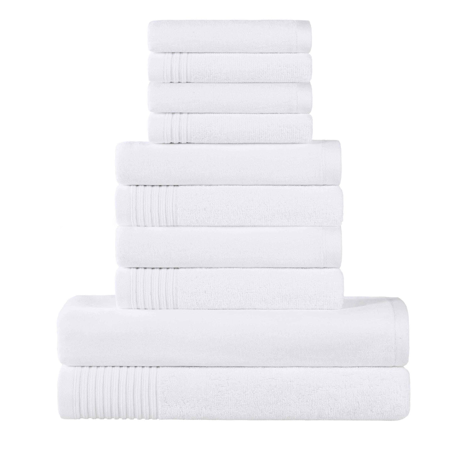 Cotton Marble and Solid Quick Dry 10 Piece Assorted Bathroom Towel Set - White