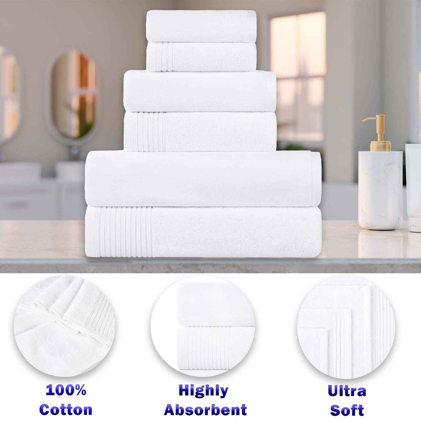 Cotton Marble and Solid Quick Dry 10 Piece Assorted Bathroom Towel Set - White