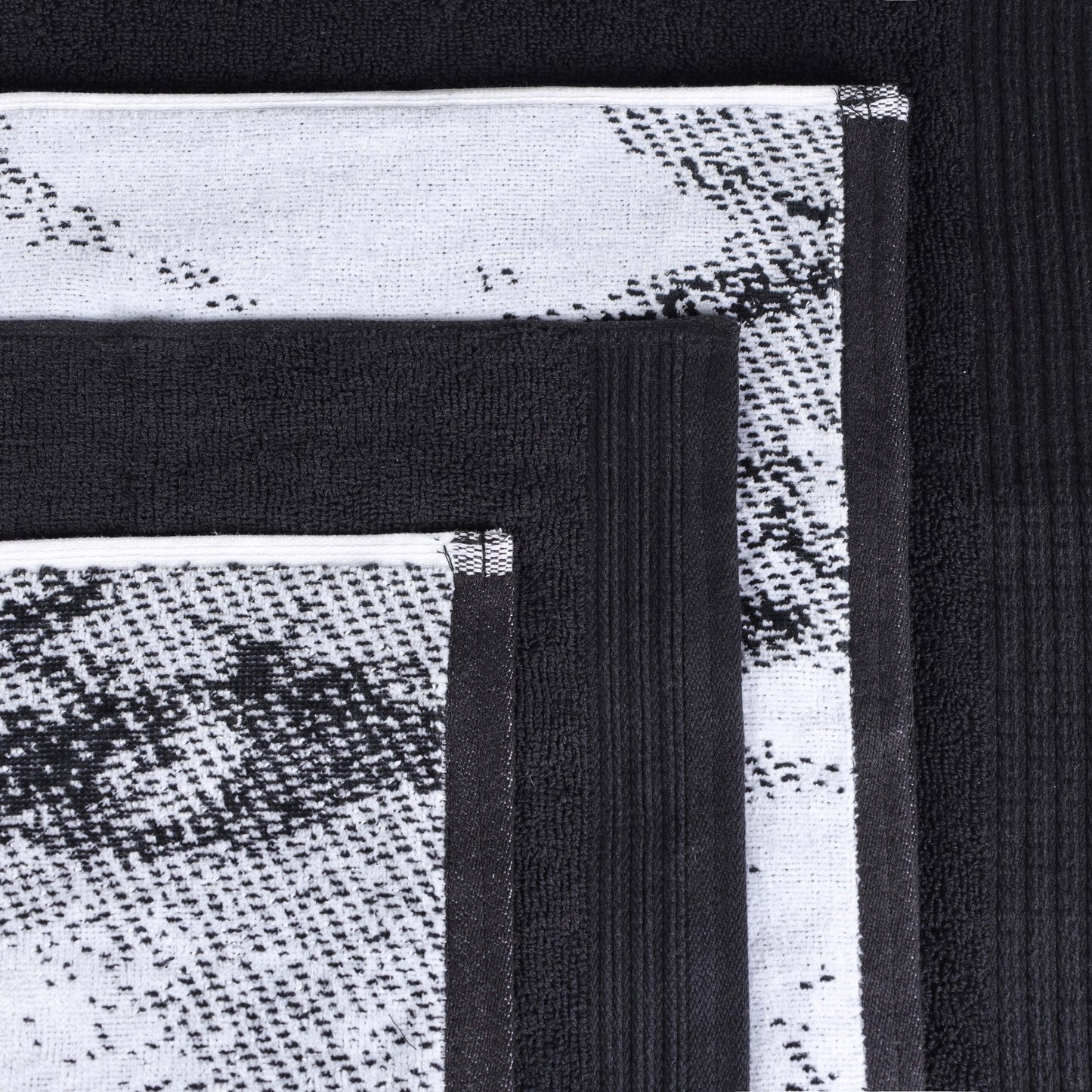 Cotton Marble and Solid Quick Dry 6 Piece Assorted Bathroom Towel Set - Black